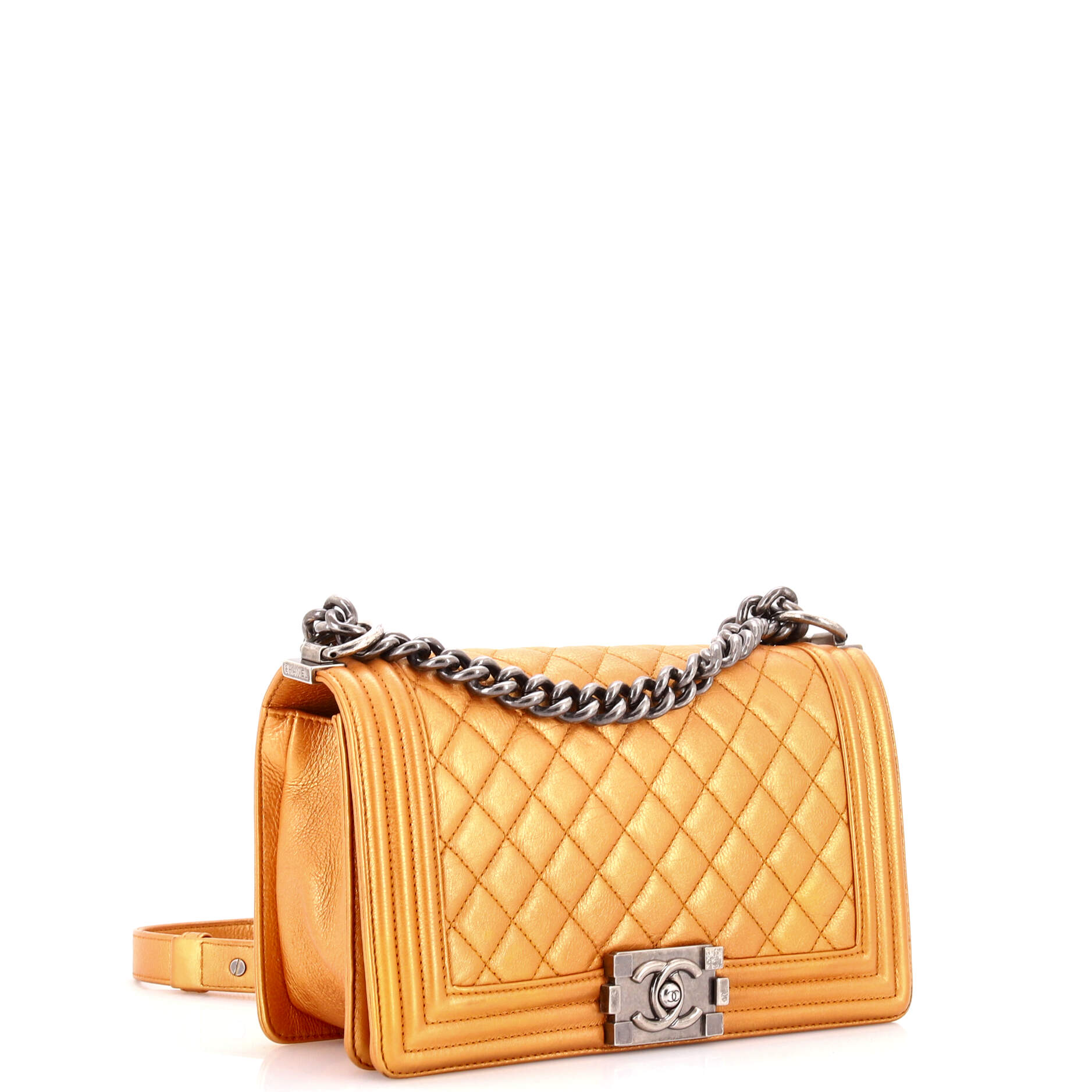 Boy Flap Bag Quilted Metallic Calfskin Old Medium