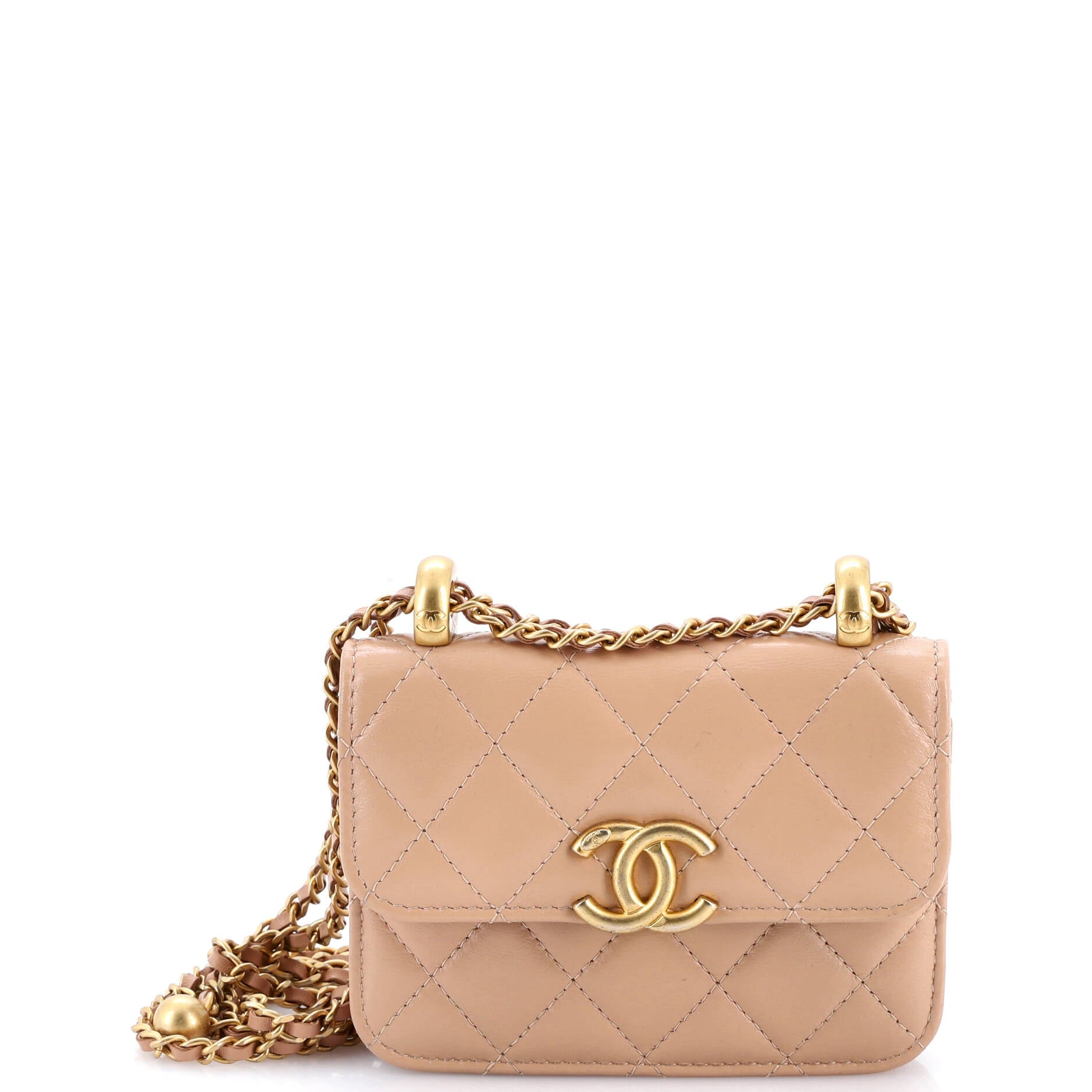 Perfect Fit Flap Coin Purse with Chain Quilted Calfskin