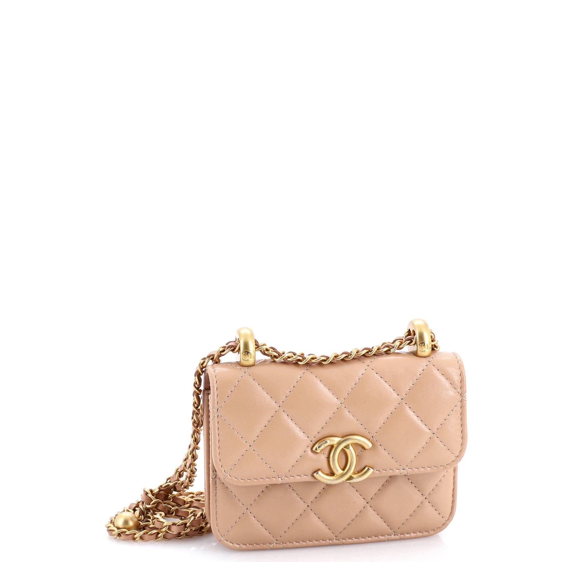 Perfect Fit Flap Coin Purse with Chain Quilted Calfskin