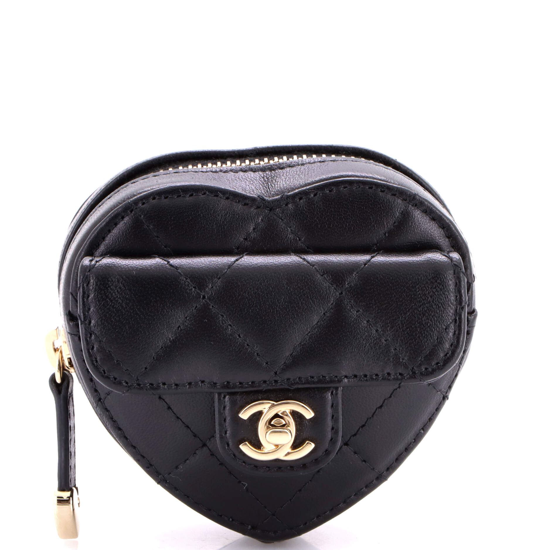 CC in Love Heart Arm Zip Coin Purse Quilted Lambskin