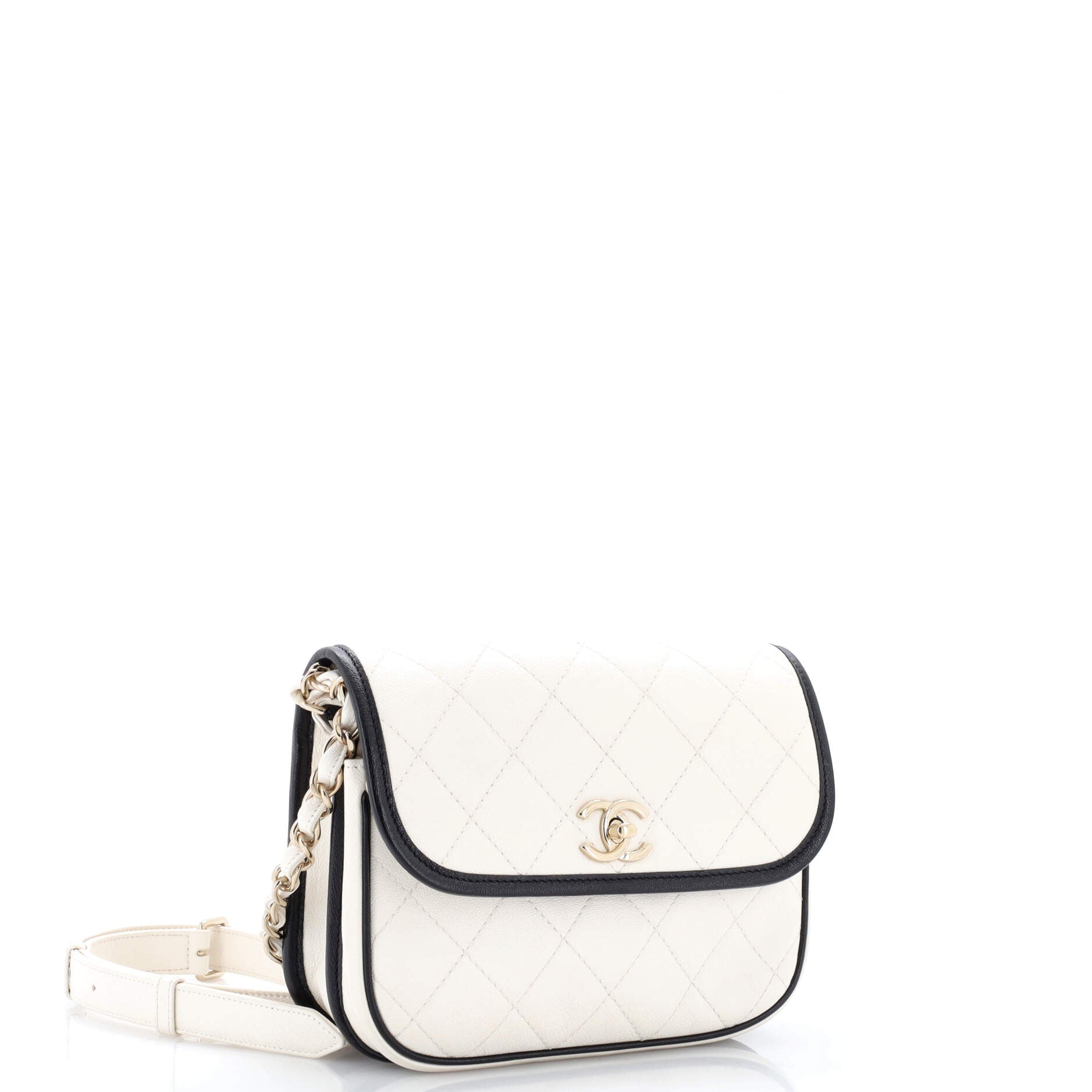 CC Round Flap Messenger Bag Quilted Caviar Small