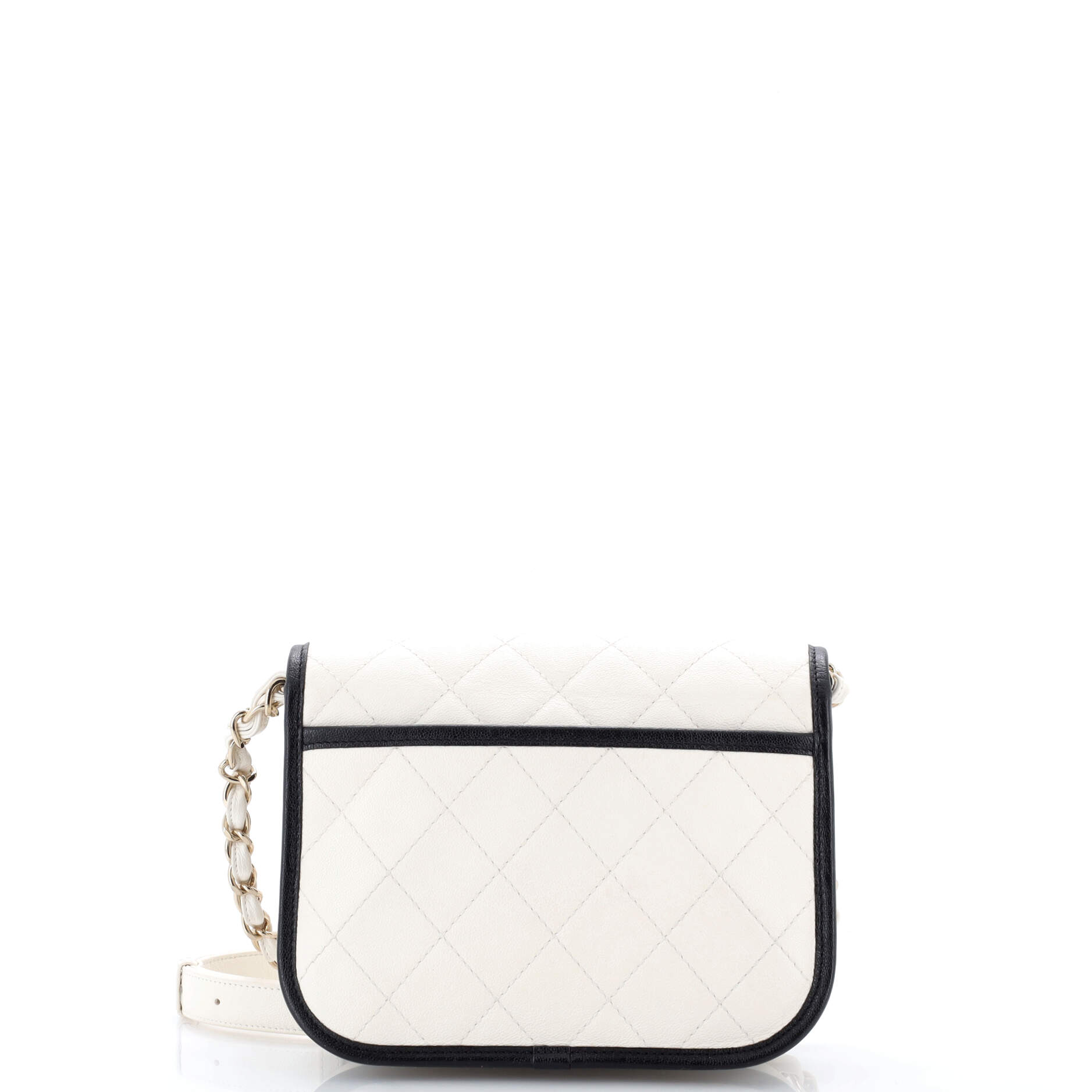 CC Round Flap Messenger Bag Quilted Caviar Small