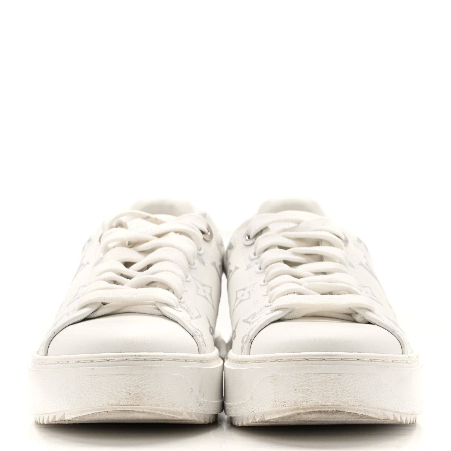 Calfskin Monogram Debossed Time Out Sneakers 38 White Silver