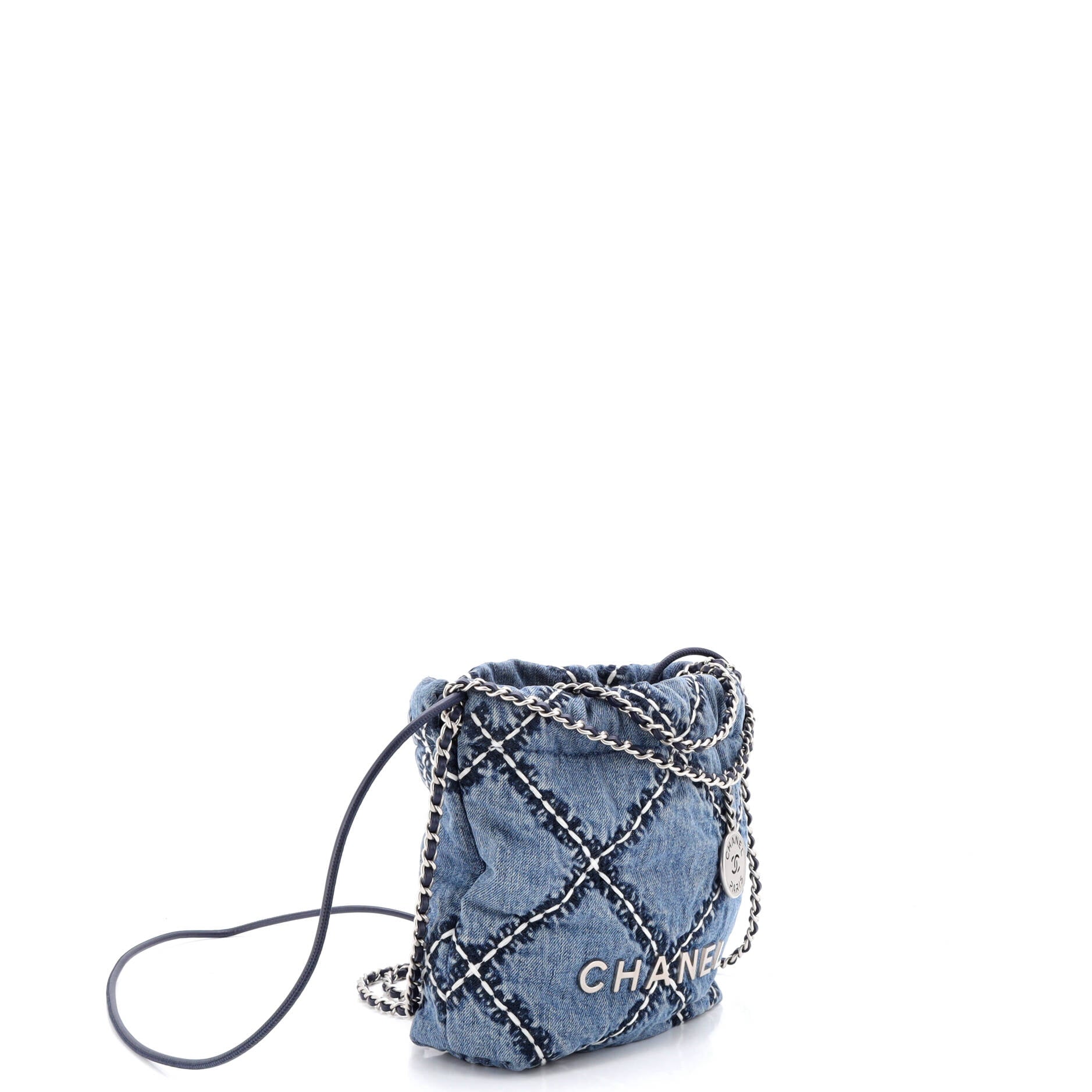 22 Chain Hobo Quilted Stitched Denim Mini