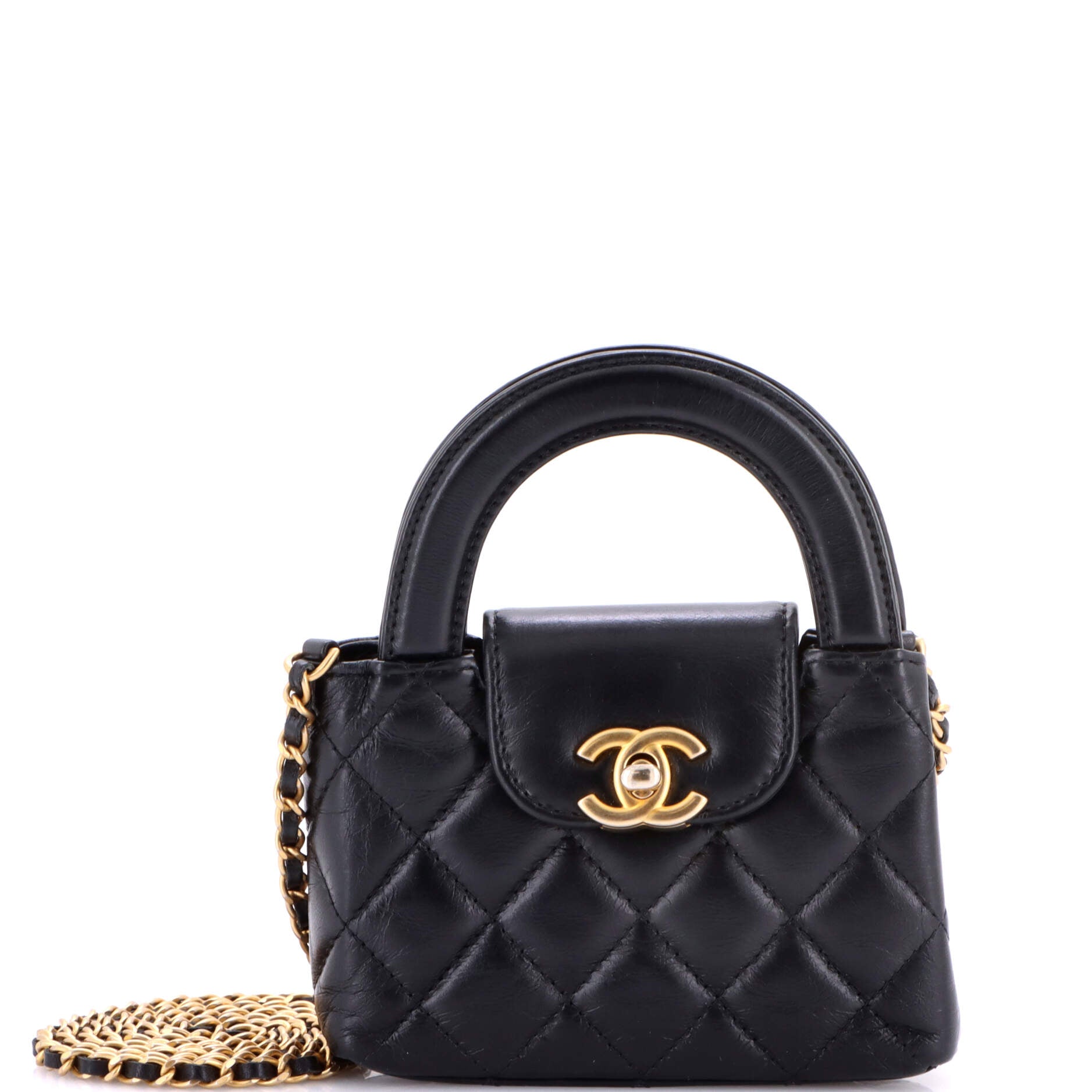 Kelly Top Handle Shopping Bag Quilted Shiny Aged Calfskin Nano