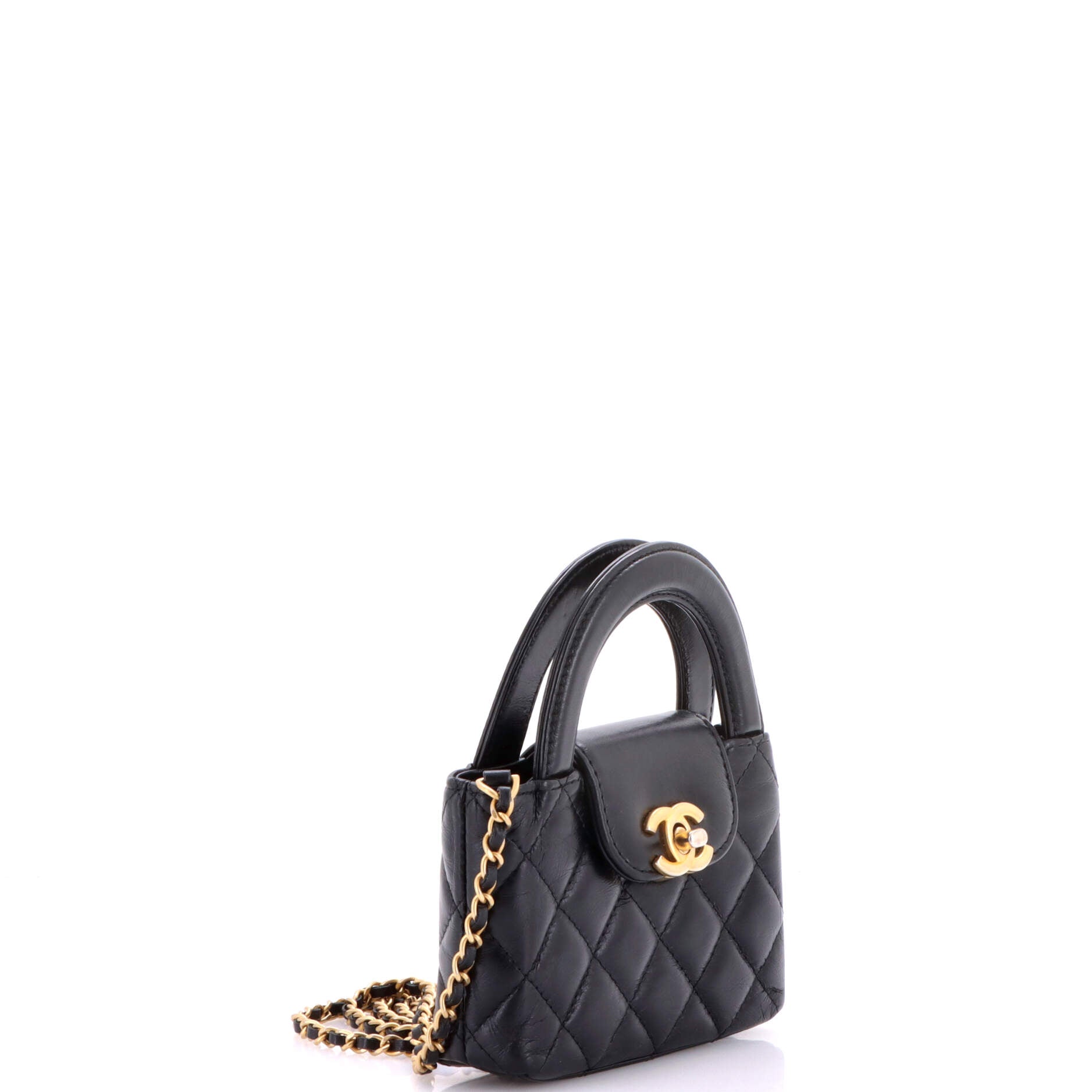 Kelly Top Handle Shopping Bag Quilted Shiny Aged Calfskin Nano