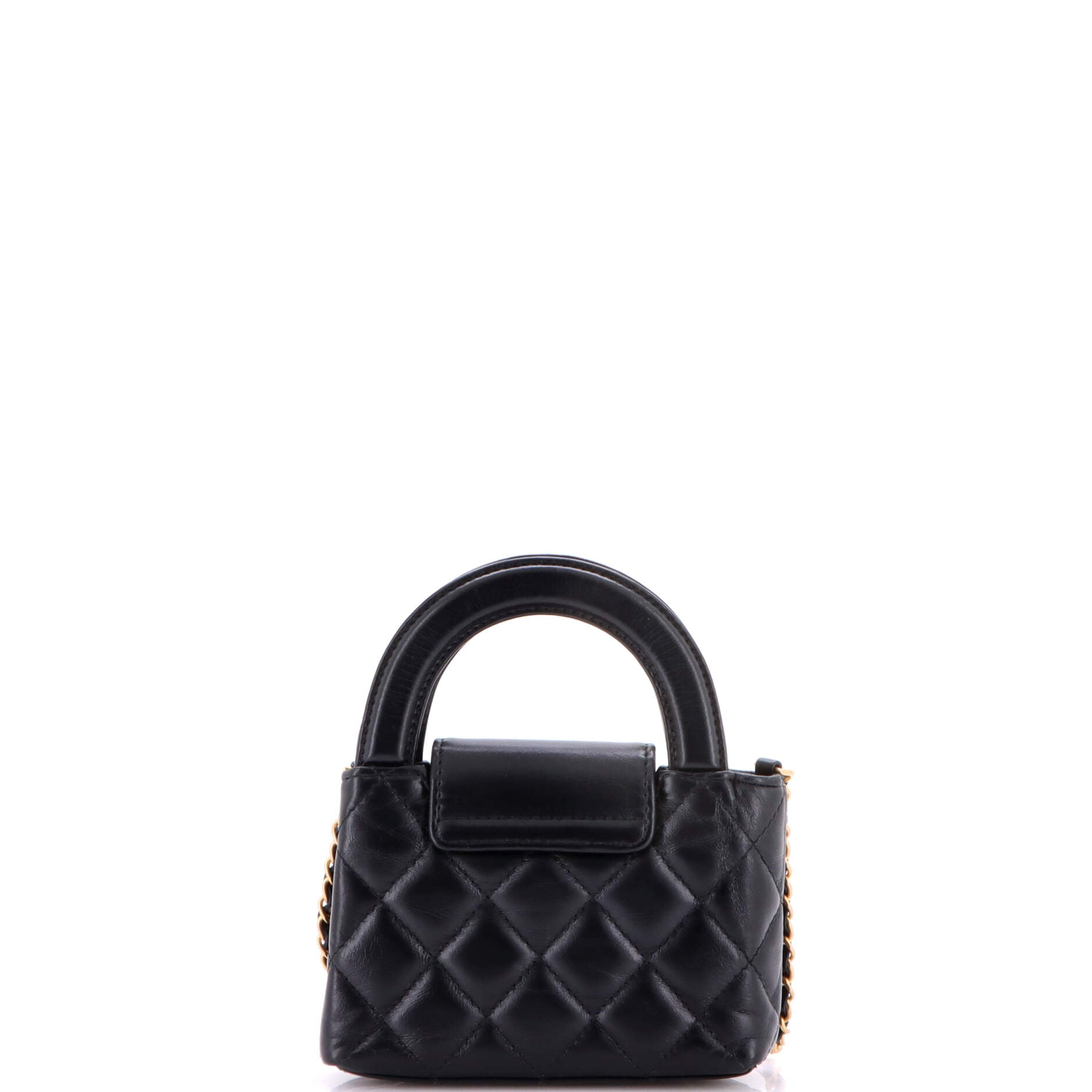 Kelly Top Handle Shopping Bag Quilted Shiny Aged Calfskin Nano