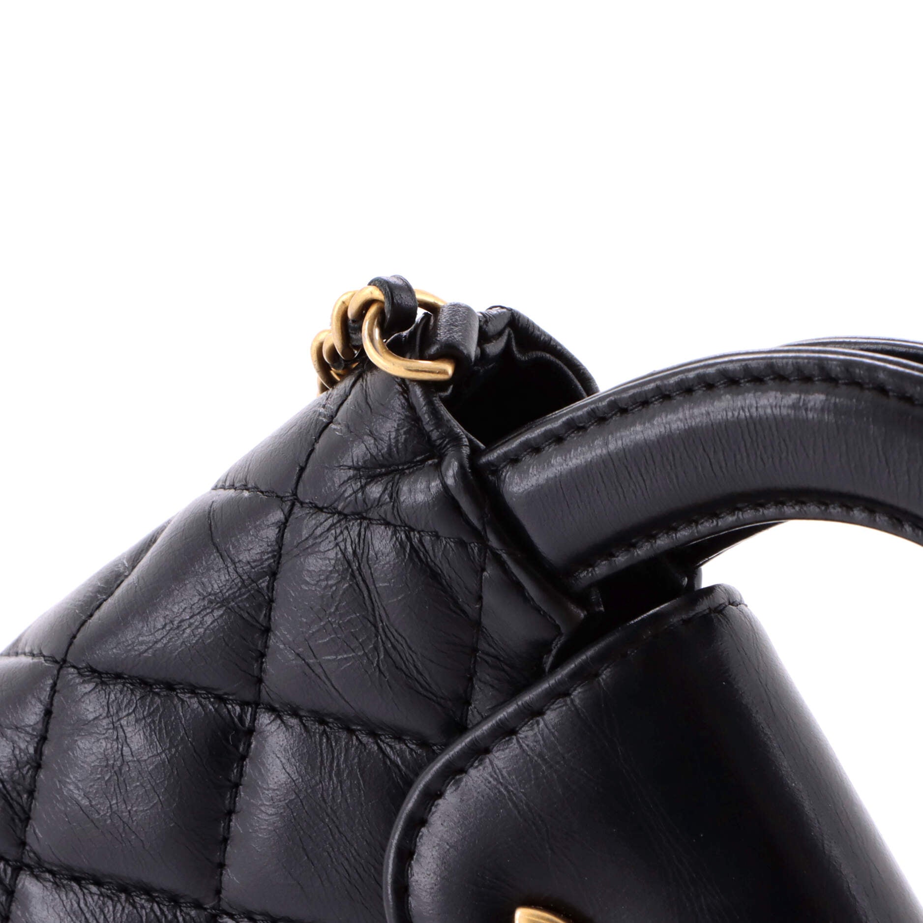 Kelly Top Handle Shopping Bag Quilted Shiny Aged Calfskin Nano