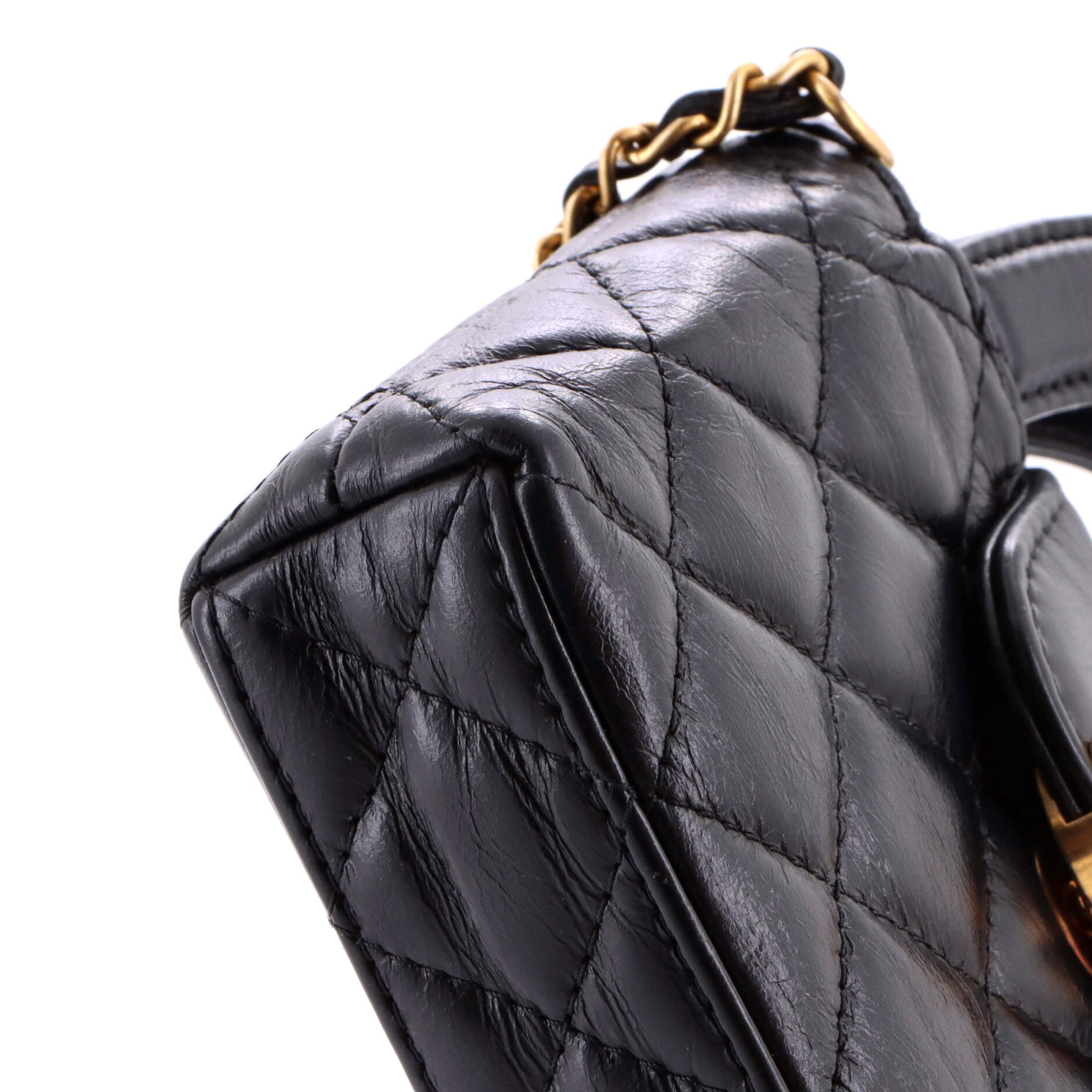 Kelly Top Handle Shopping Bag Quilted Shiny Aged Calfskin Nano
