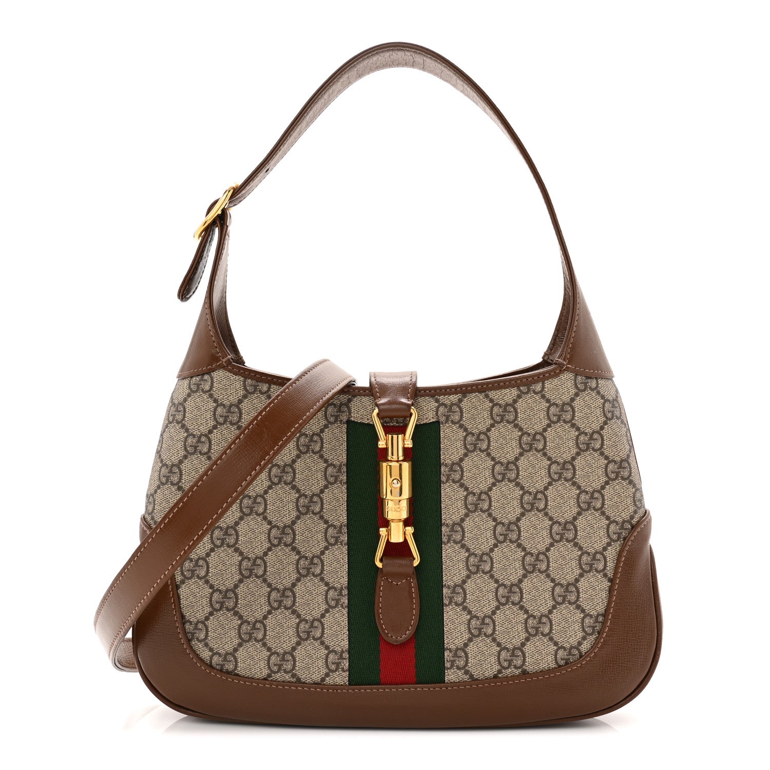 GG Supreme Monogram Azalea Calfskin Web Small Jackie 1961 Hobo Beige Ebony Brown Sugar