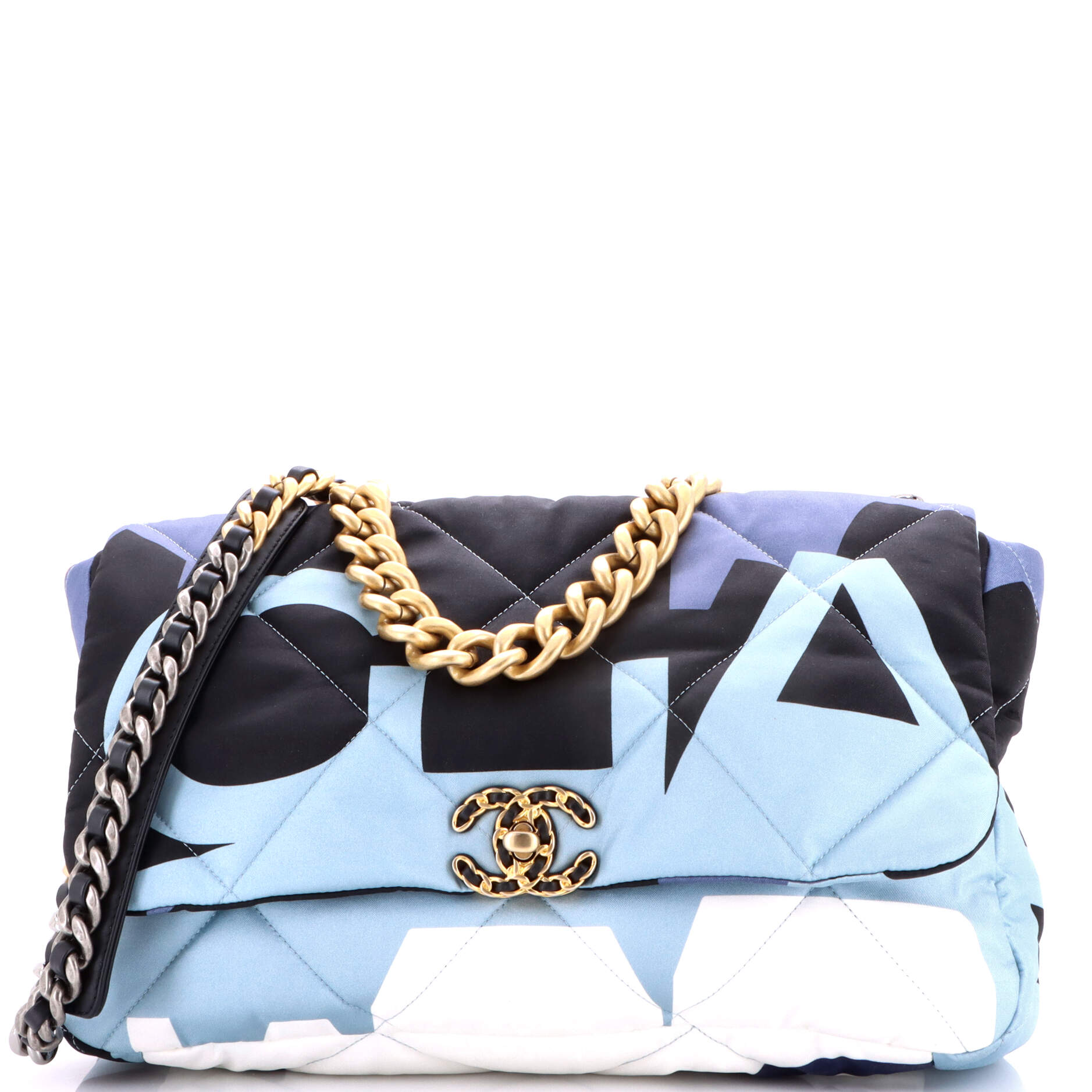 19 Flap Bag Quilted Printed Silk Maxi