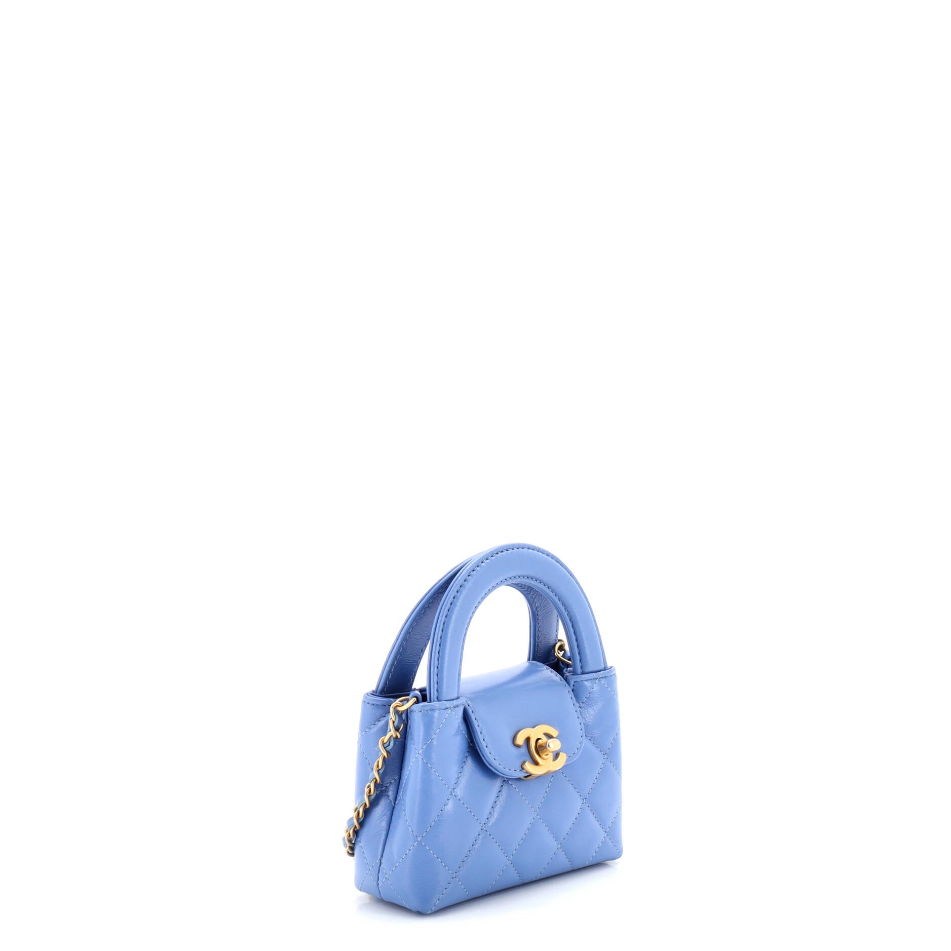 Kelly Top Handle Shopping Bag Quilted Shiny Aged Calfskin Nano