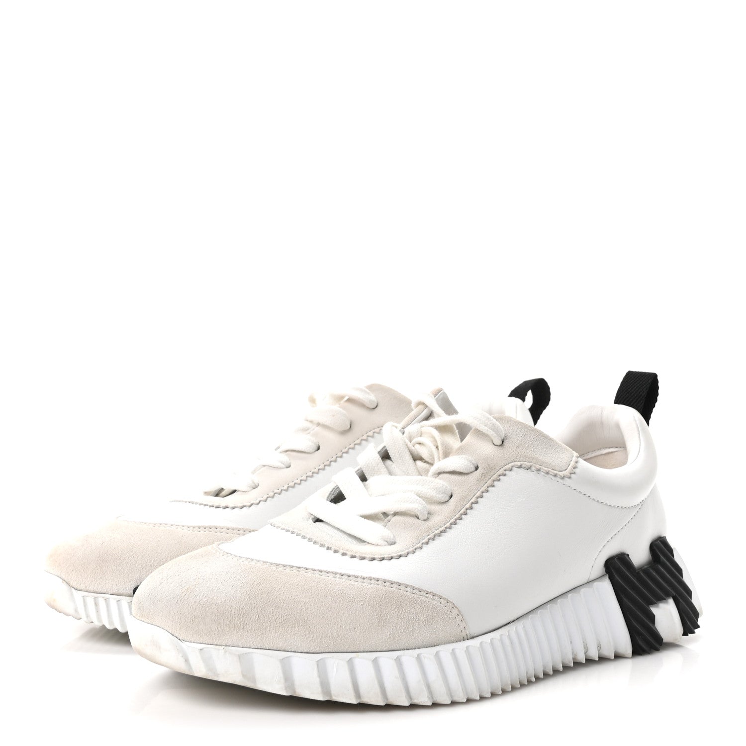 Calfskin Suede Goatskin Bouncing Sneakers 37.5 White Black