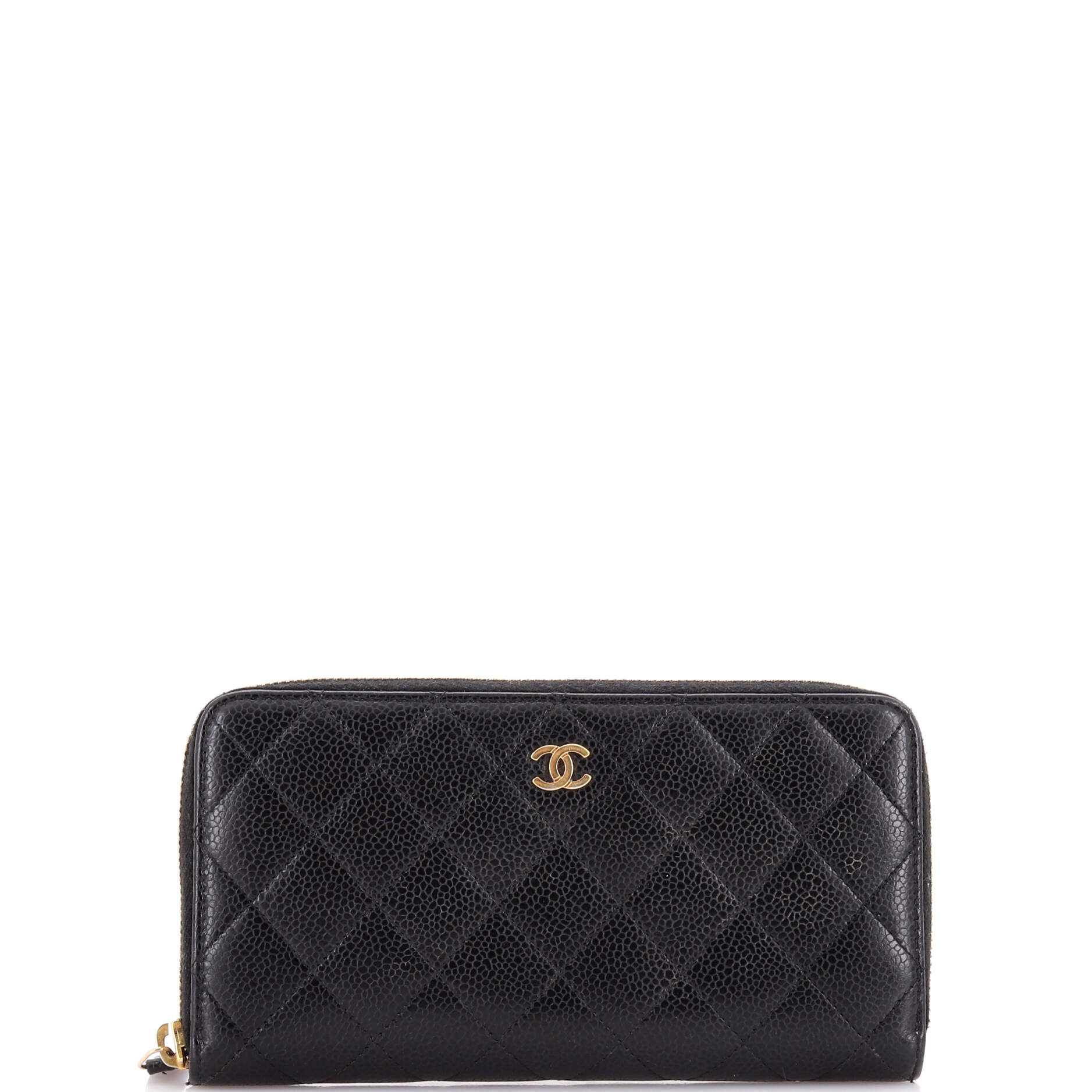 Zip Around Wallet Quilted Caviar Long