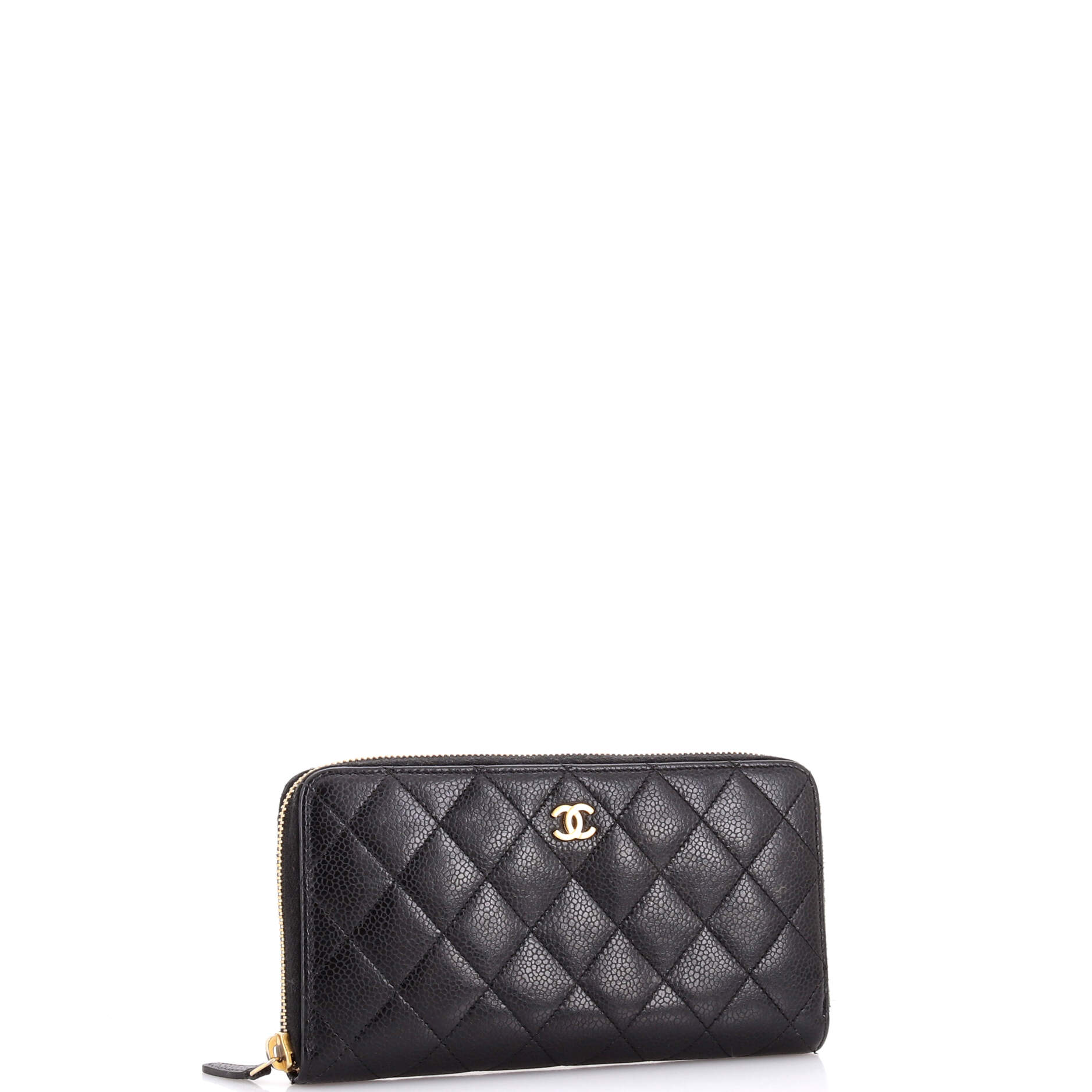 Zip Around Wallet Quilted Caviar Long