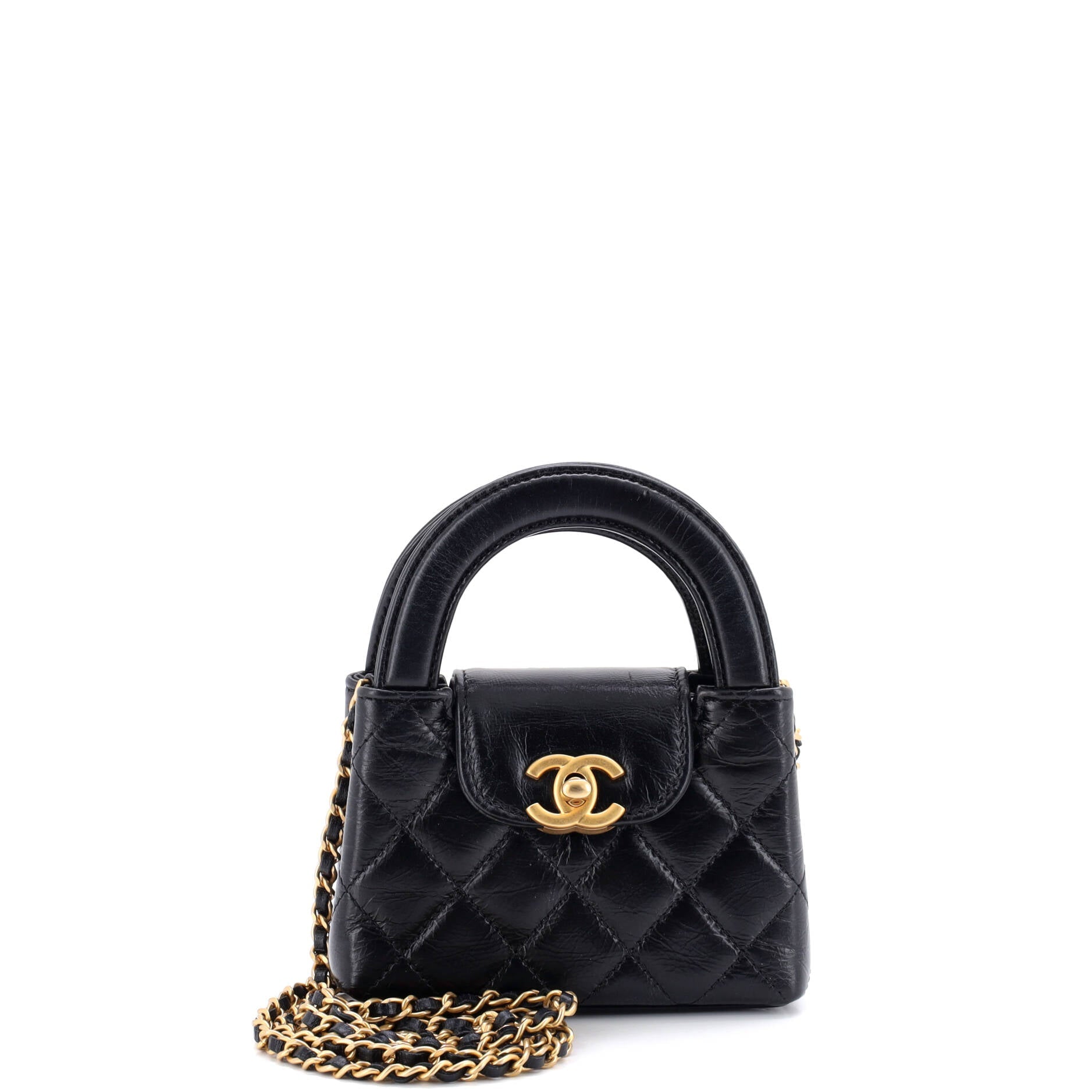 Kelly Top Handle Shopping Bag Quilted Shiny Aged Calfskin Nano