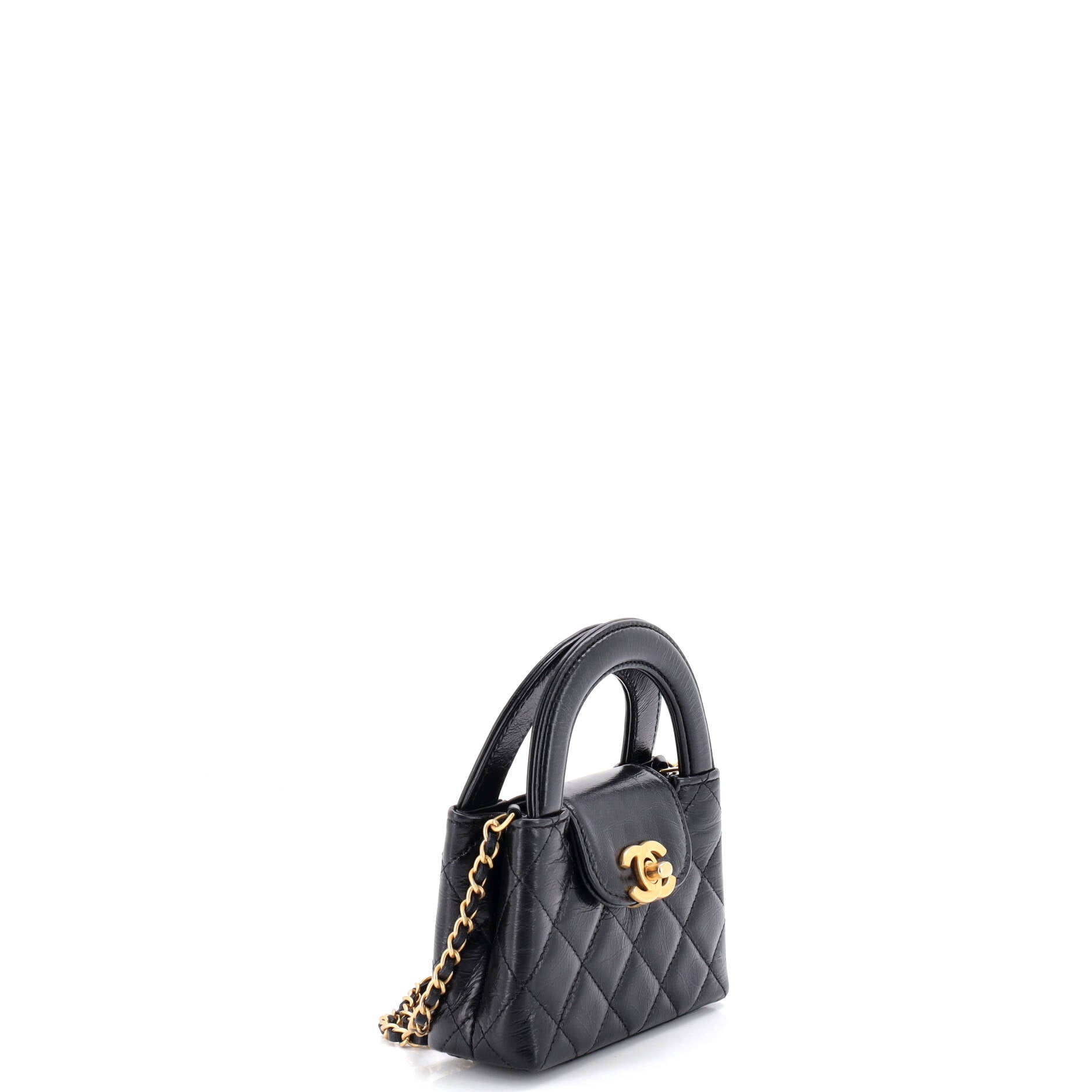 Kelly Top Handle Shopping Bag Quilted Shiny Aged Calfskin Nano