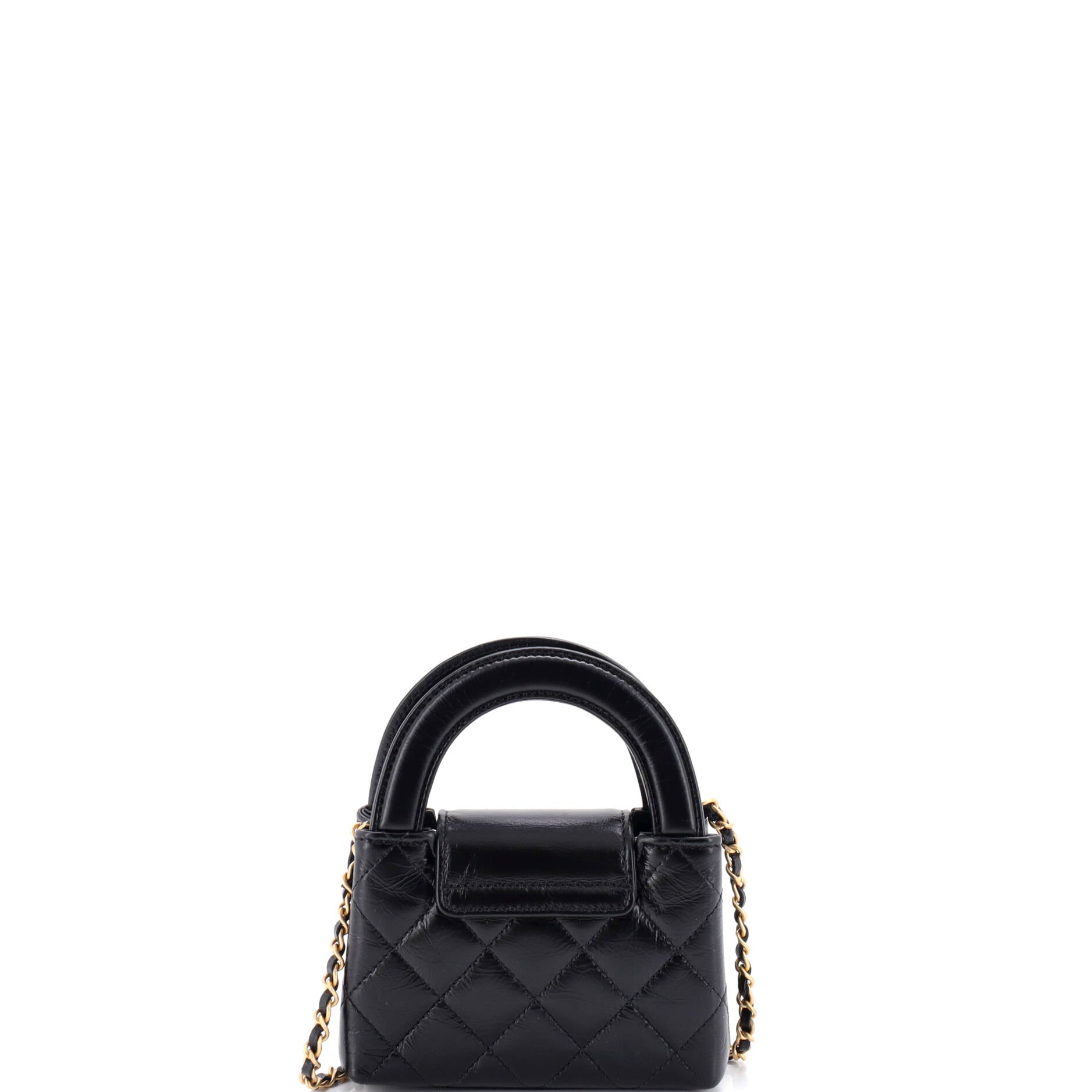 Kelly Top Handle Shopping Bag Quilted Shiny Aged Calfskin Nano