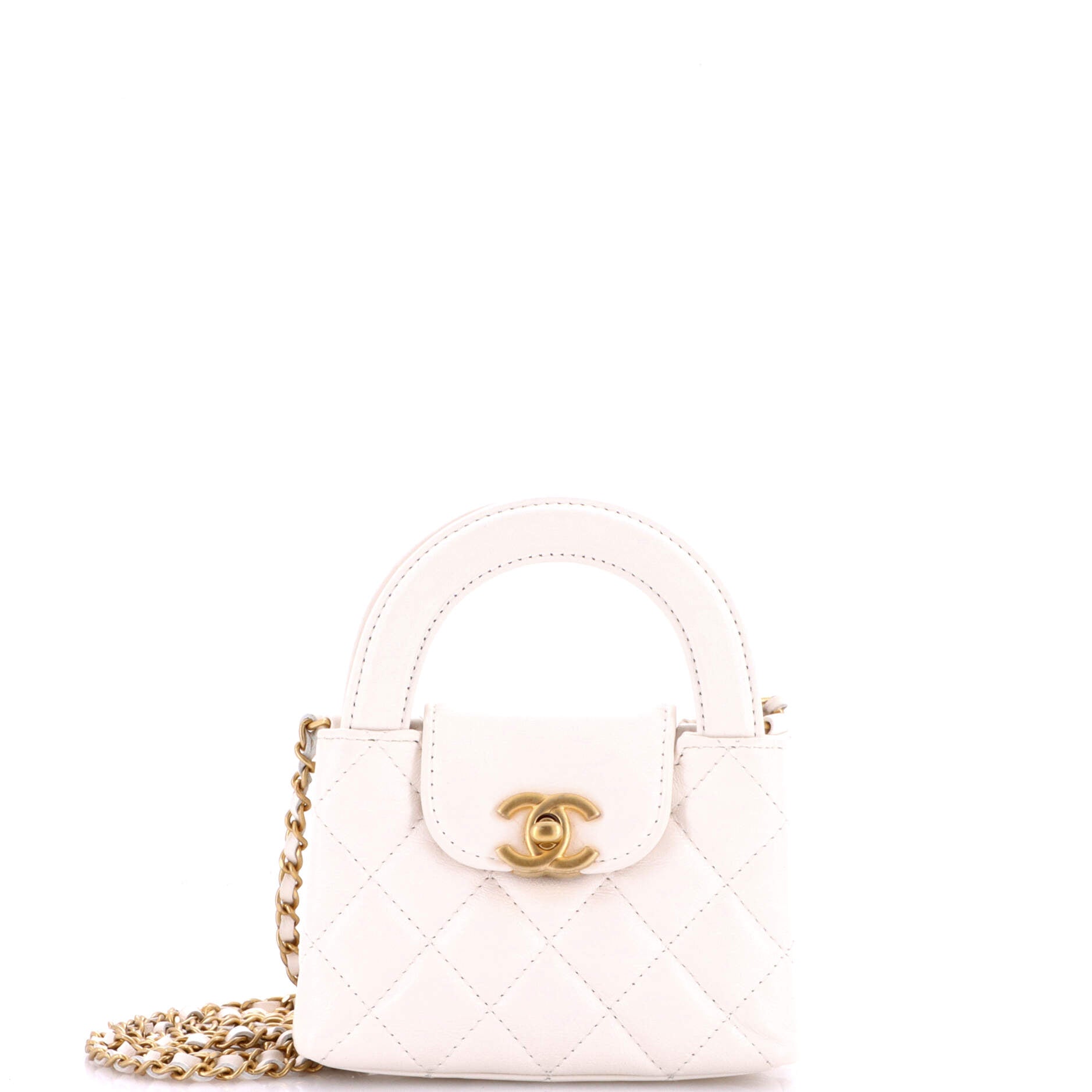Kelly Top Handle Shopping Bag Quilted Shiny Aged Calfskin Nano
