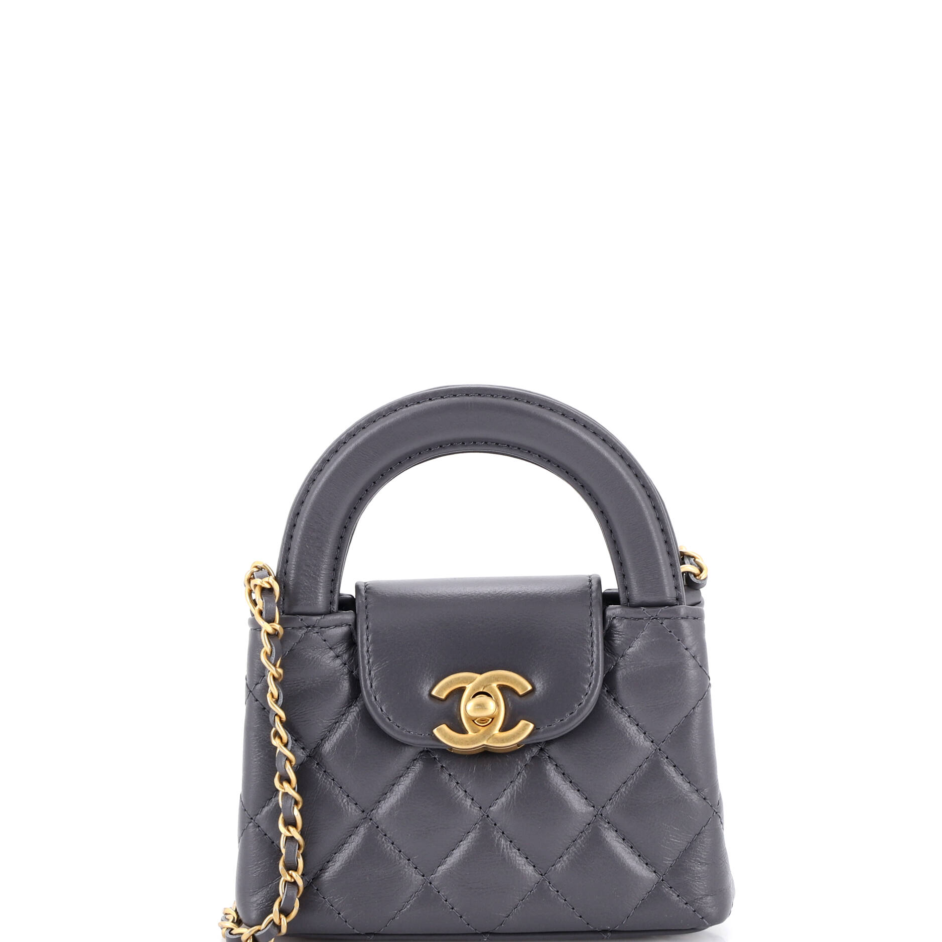 Kelly Top Handle Shopping Bag Quilted Shiny Aged Calfskin Nano