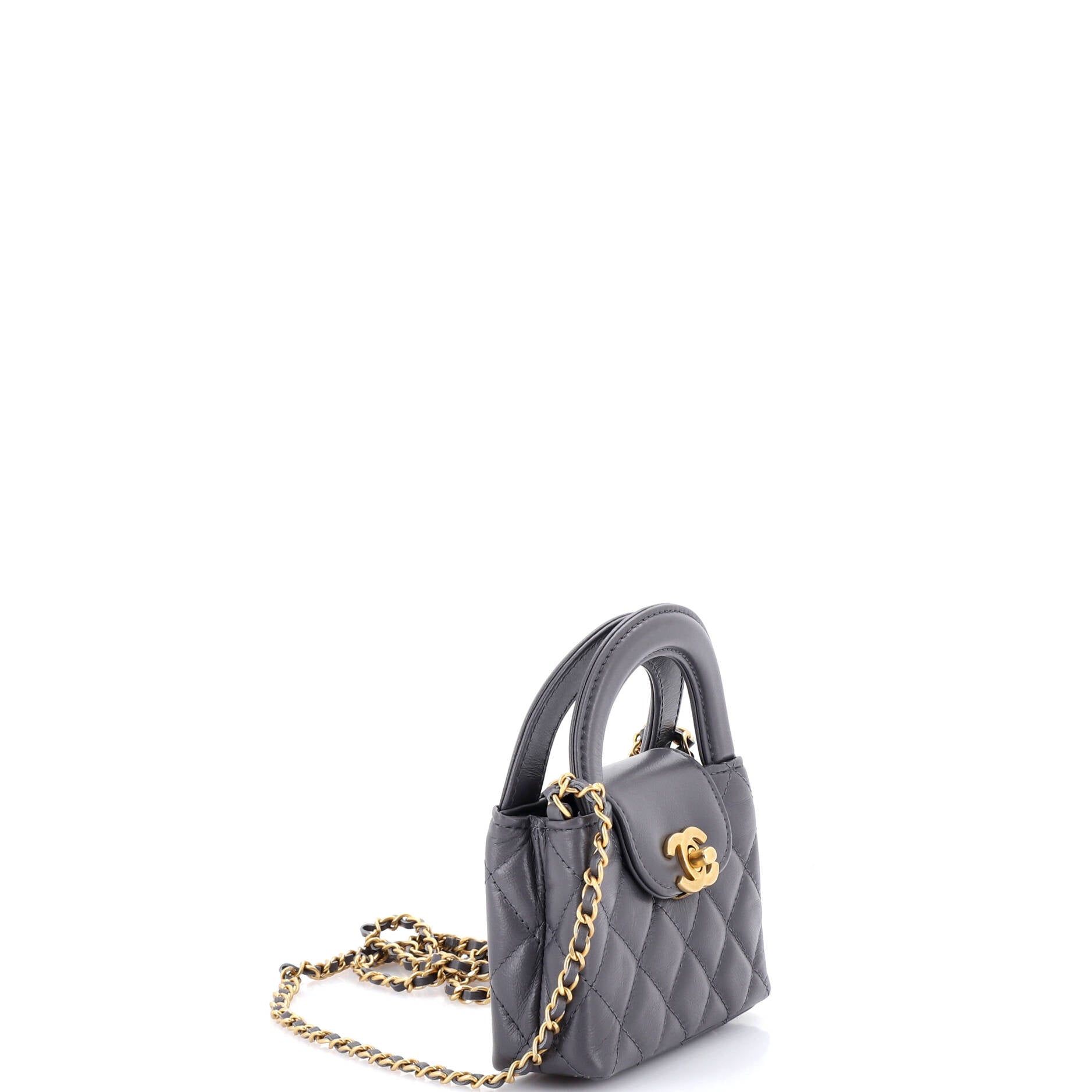 Kelly Top Handle Shopping Bag Quilted Shiny Aged Calfskin Nano
