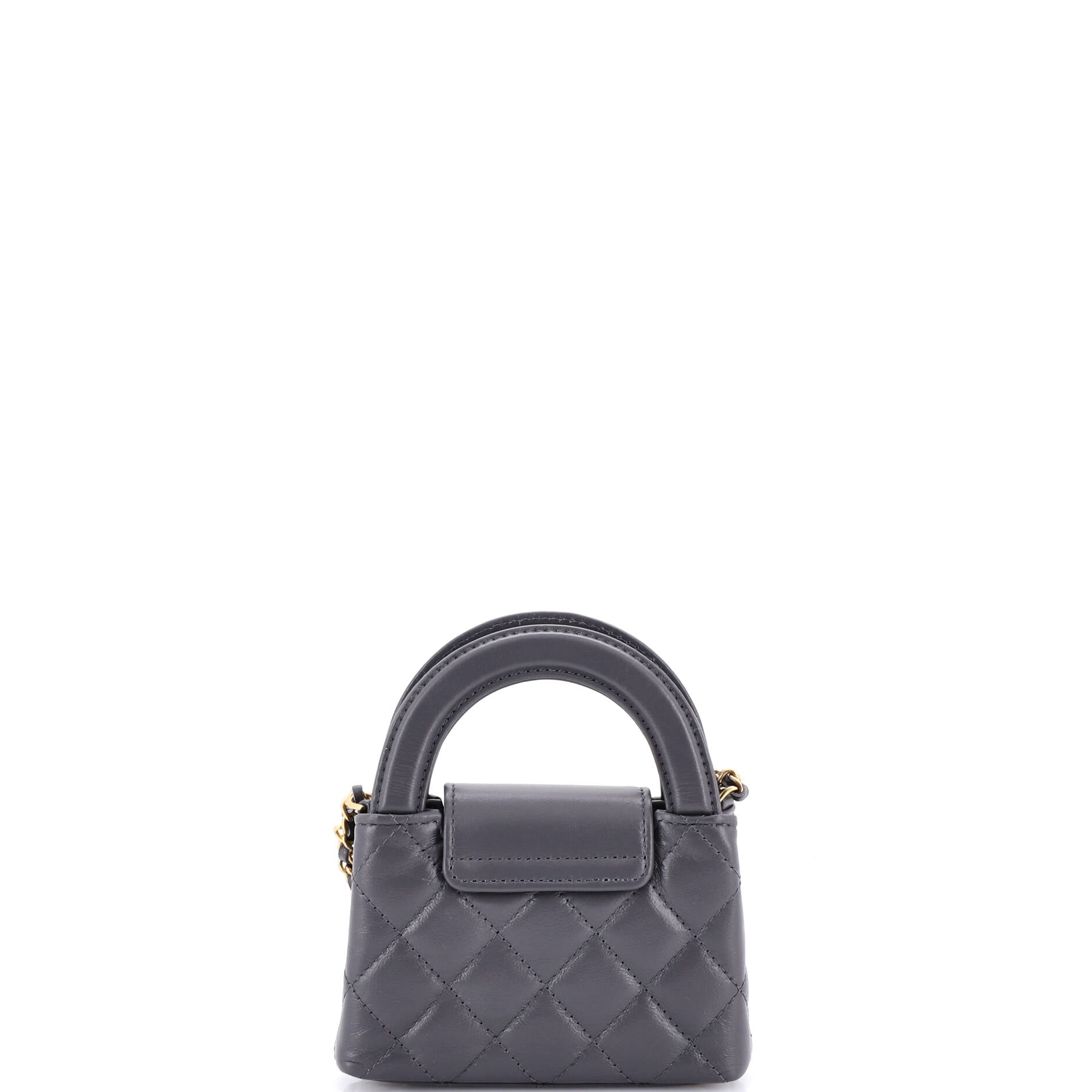 Kelly Top Handle Shopping Bag Quilted Shiny Aged Calfskin Nano