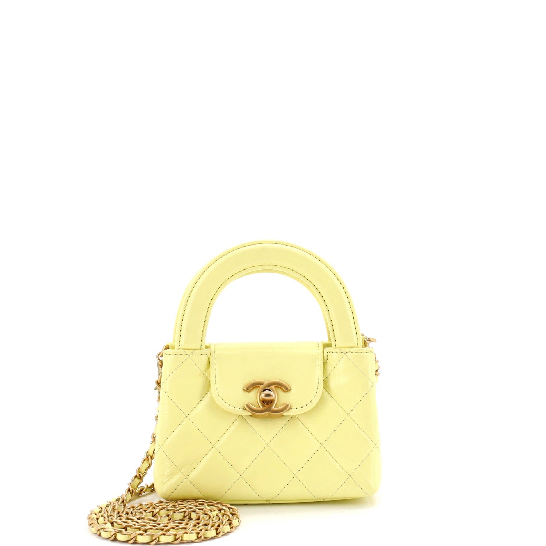 Kelly Top Handle Shopping Bag Quilted Shiny Aged Calfskin Nano