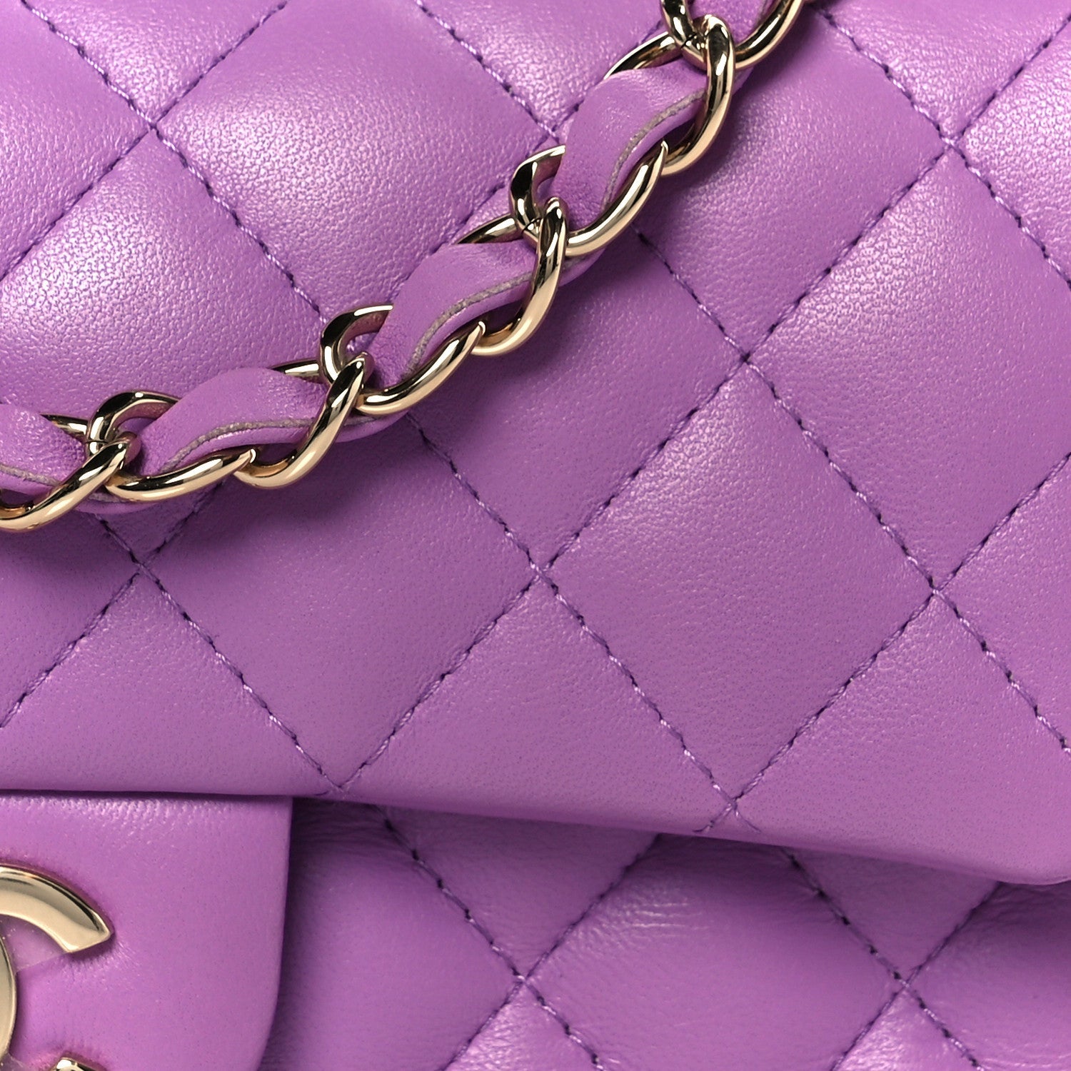 Lambskin Quilted Mini Rectangular Flap Purple