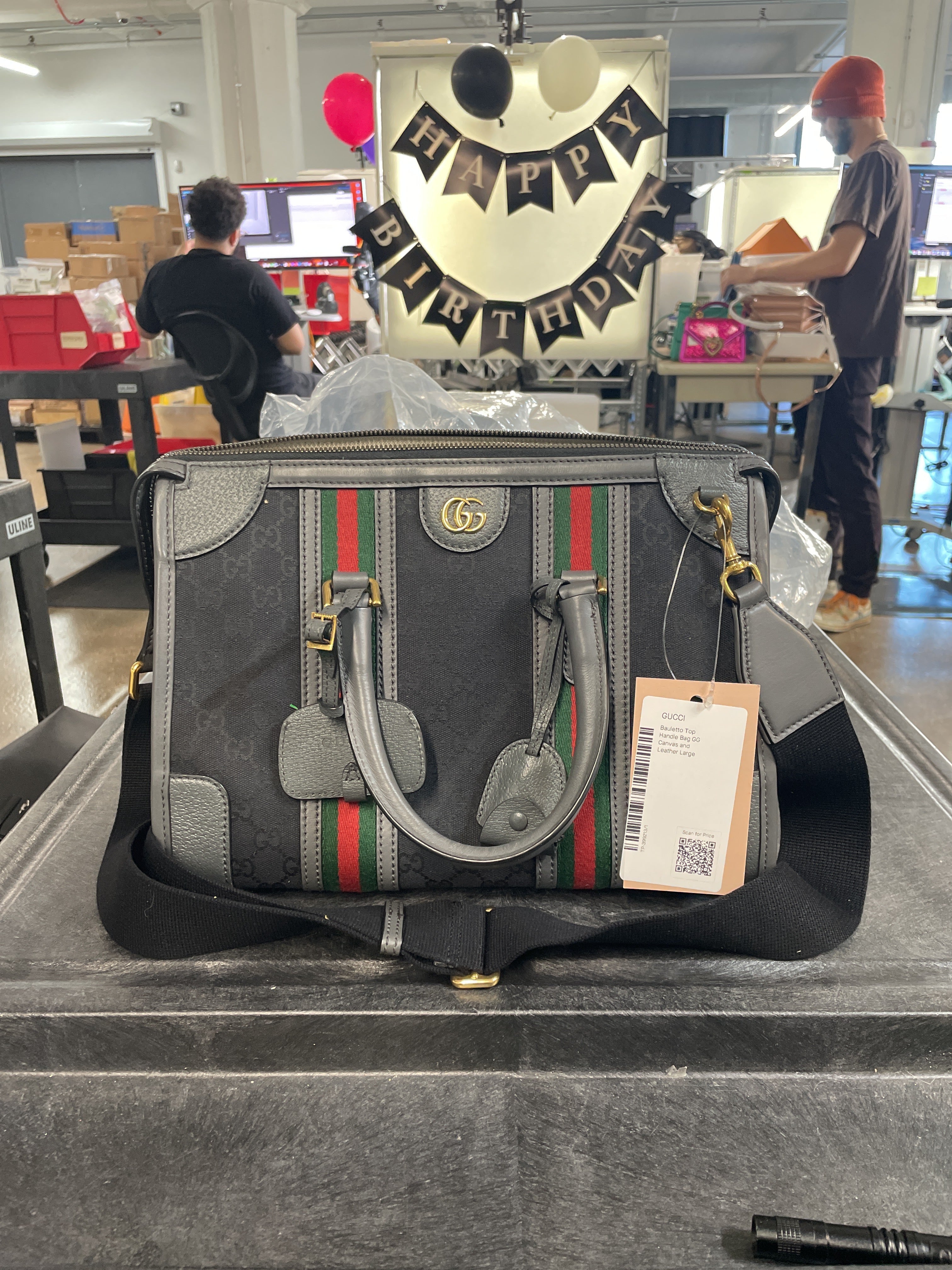 Bauletto Top Handle Bag GG Canvas and Leather Medium