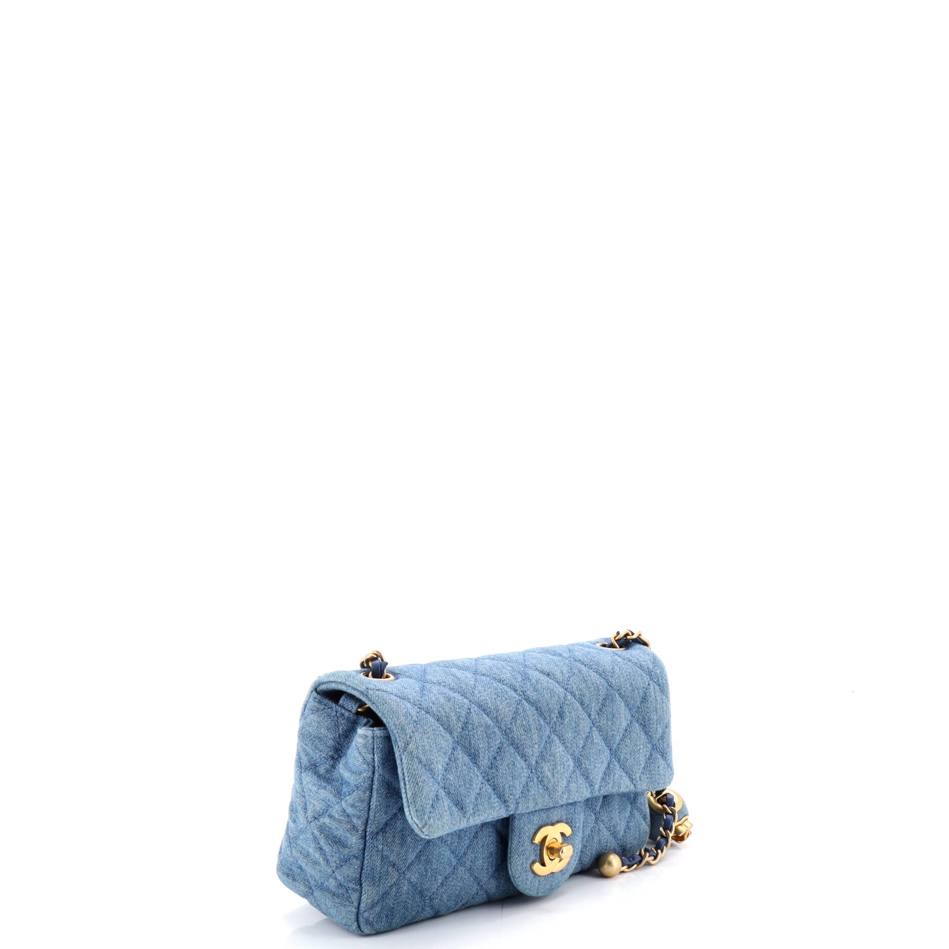 Pearl Crush Flap Bag Quilted Denim Mini