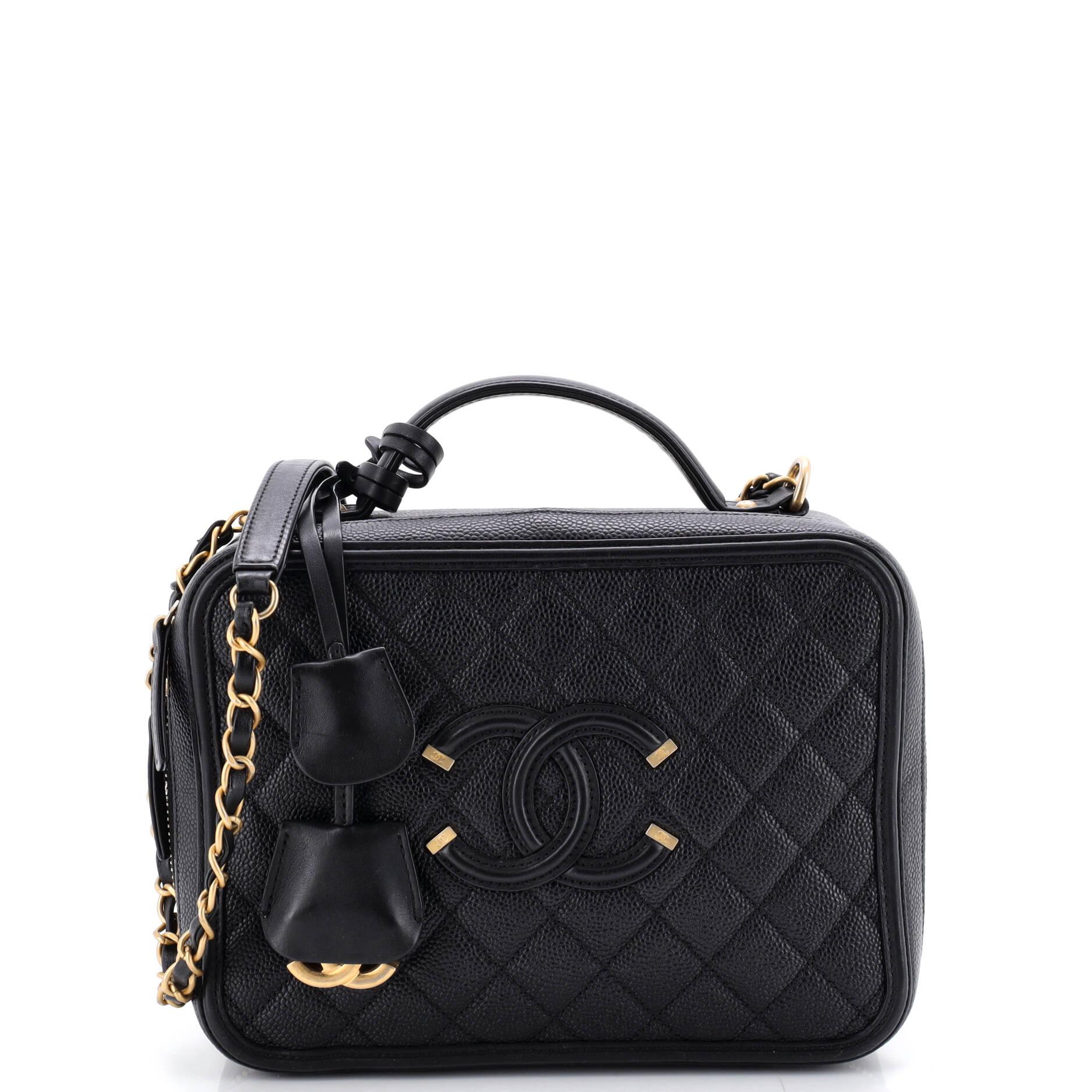 Filigree Vanity Case Quilted Caviar Large