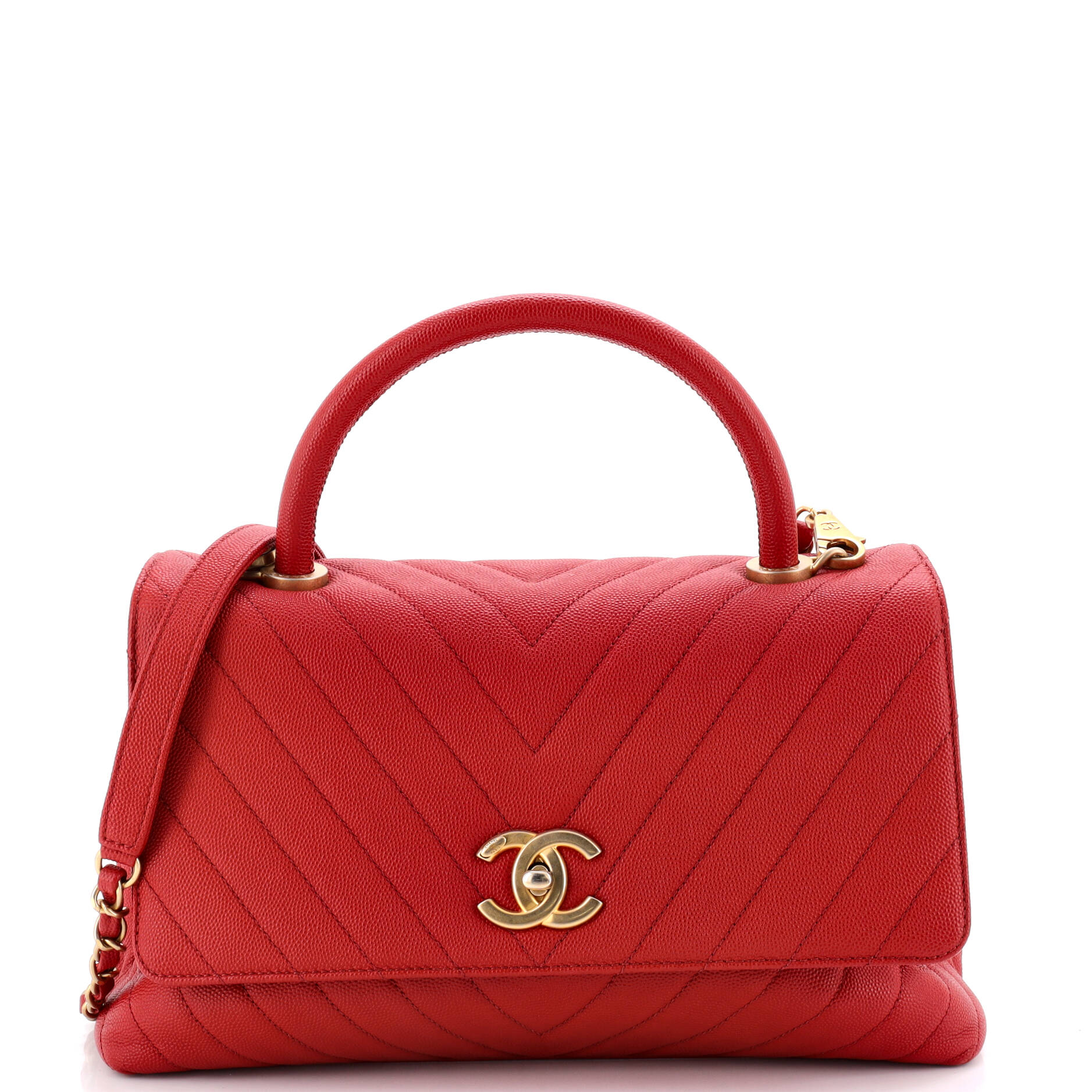 Coco Top Handle Bag Chevron Caviar Small