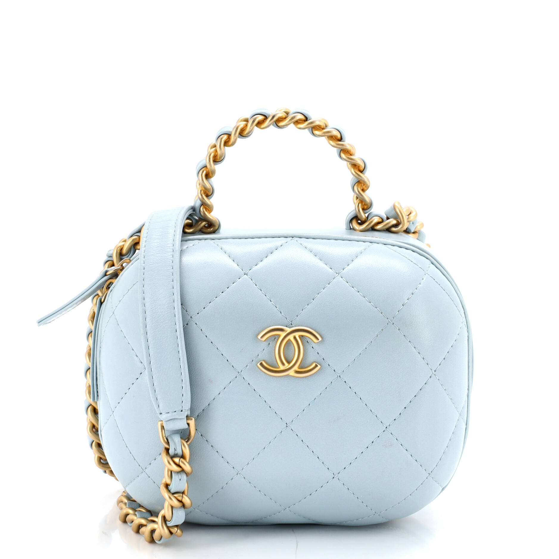 CC Bubble Top Handle Vanity Case with Chain Quilted Lambskin Small