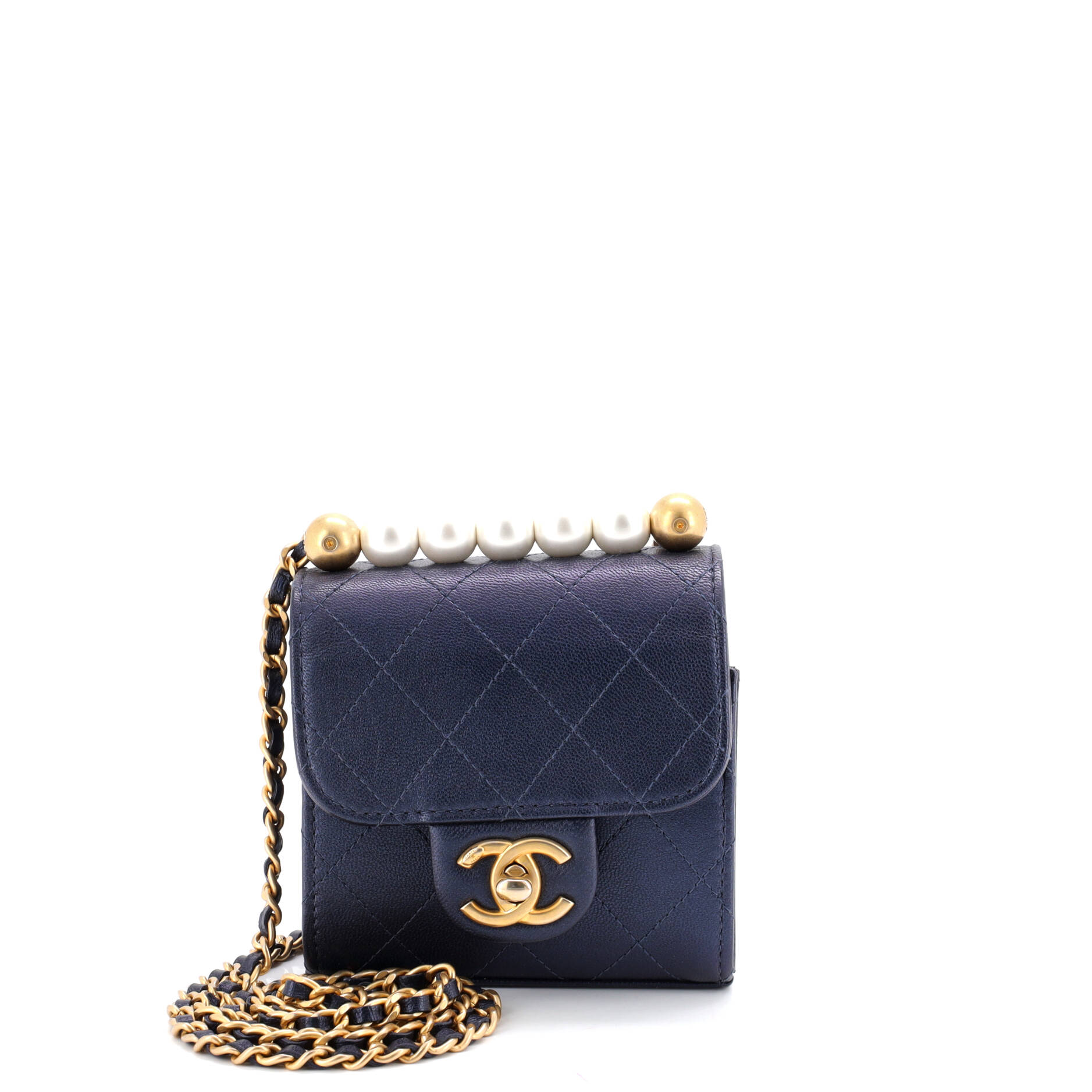 Chic Pearls Flap Clutch with Chain Quilted Goatskin Mini