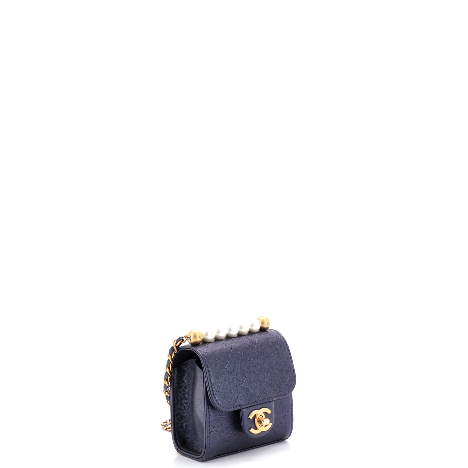 Chic Pearls Flap Clutch with Chain Quilted Goatskin Mini