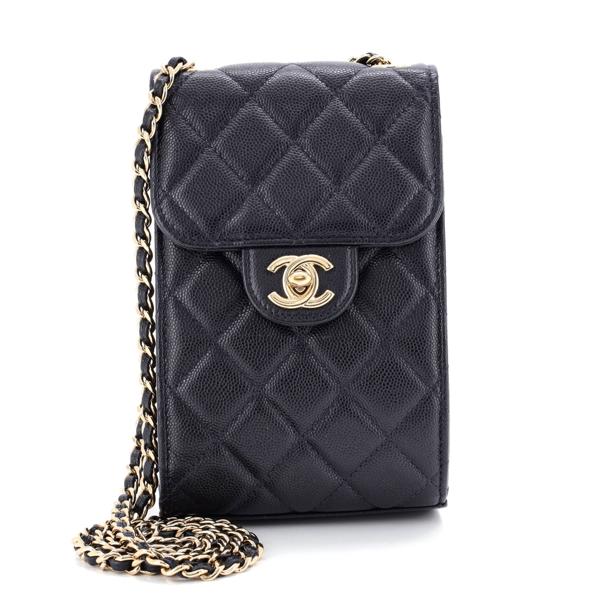 CC Flap Phone Holder Crossbody Bag Quilted Caviar