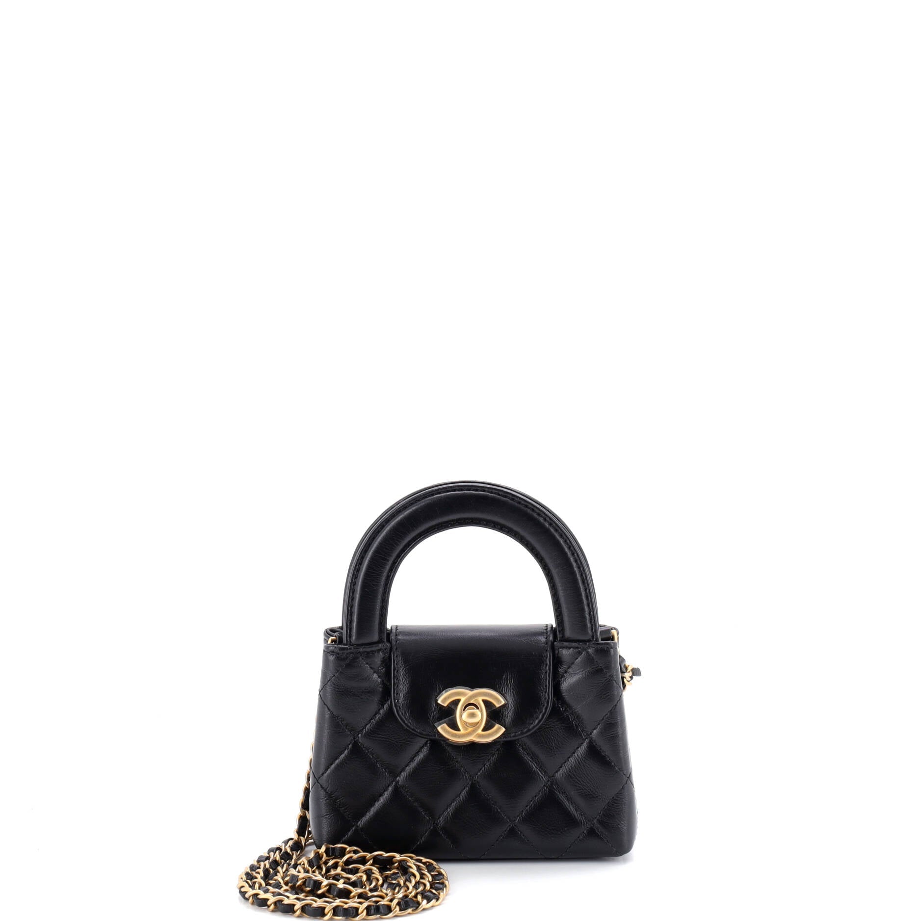 Kelly Top Handle Shopping Bag Quilted Shiny Aged Calfskin Nano