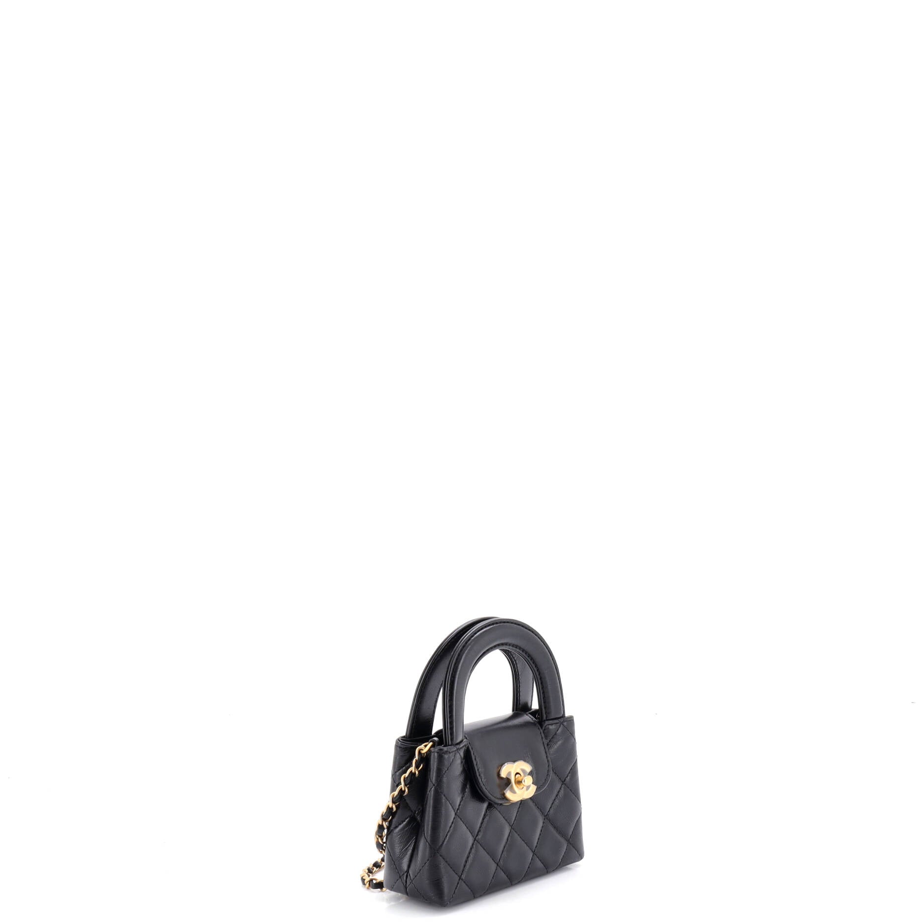 Kelly Top Handle Shopping Bag Quilted Shiny Aged Calfskin Nano