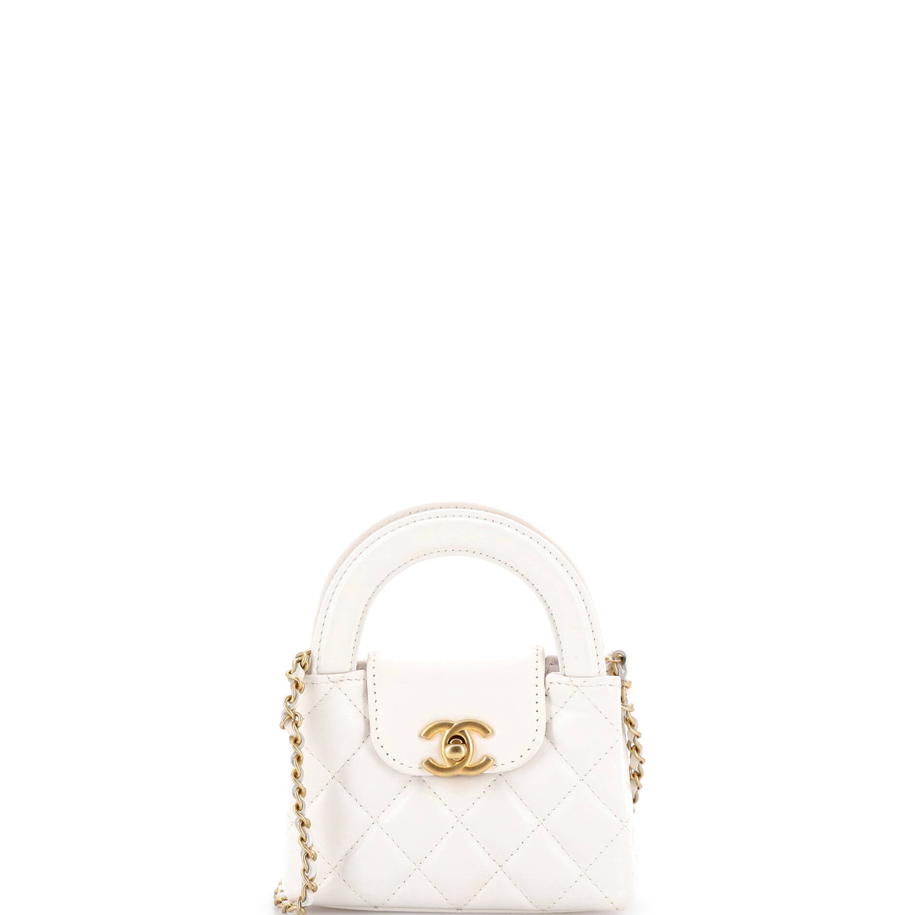 Kelly Top Handle Shopping Bag Quilted Shiny Aged Calfskin Nano