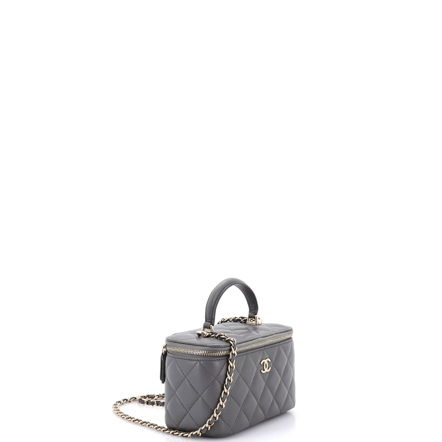 Classic Top Handle Vanity Case with Chain Quilted Lambskin Small