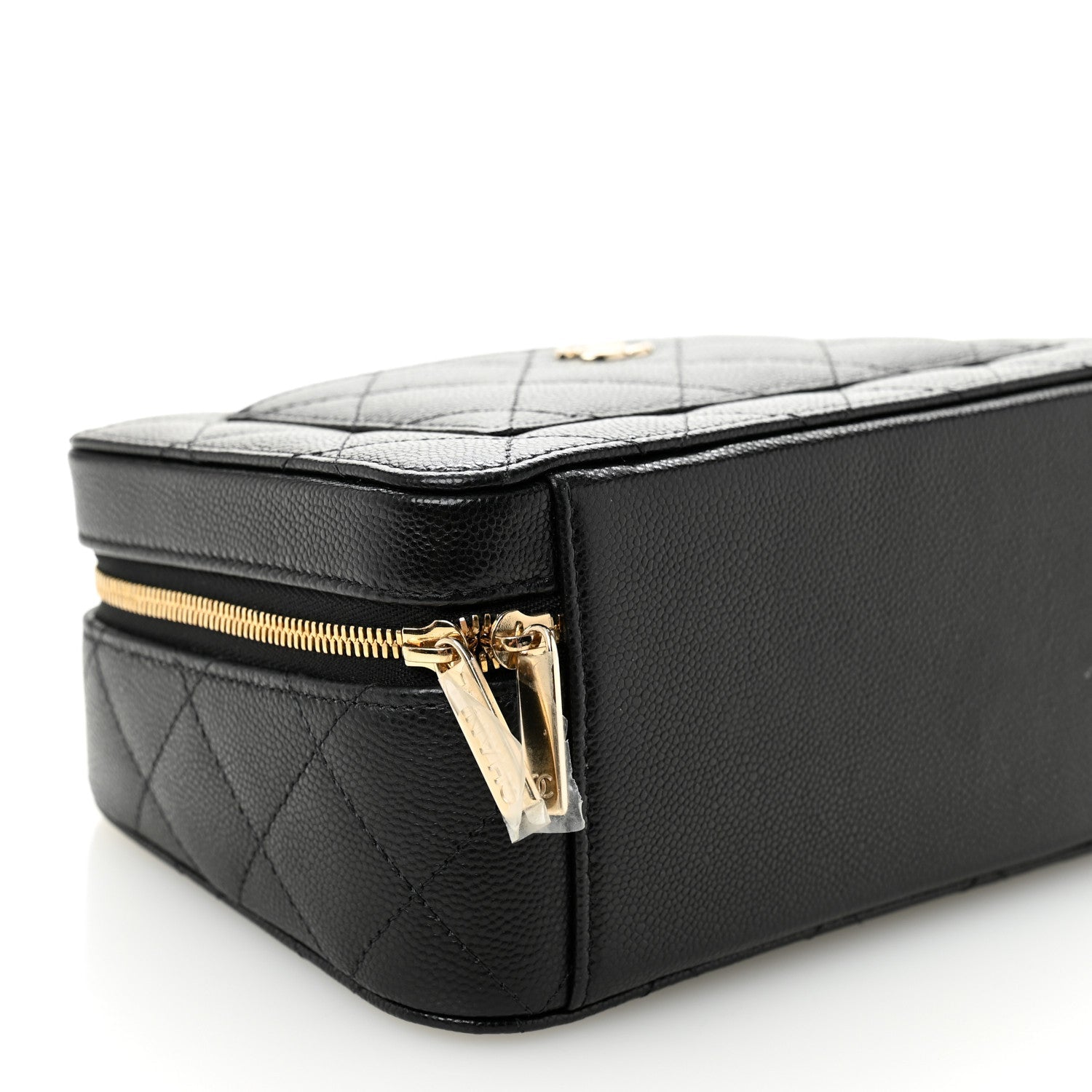 Caviar Quilted Top Handle Vanity With Chain Black