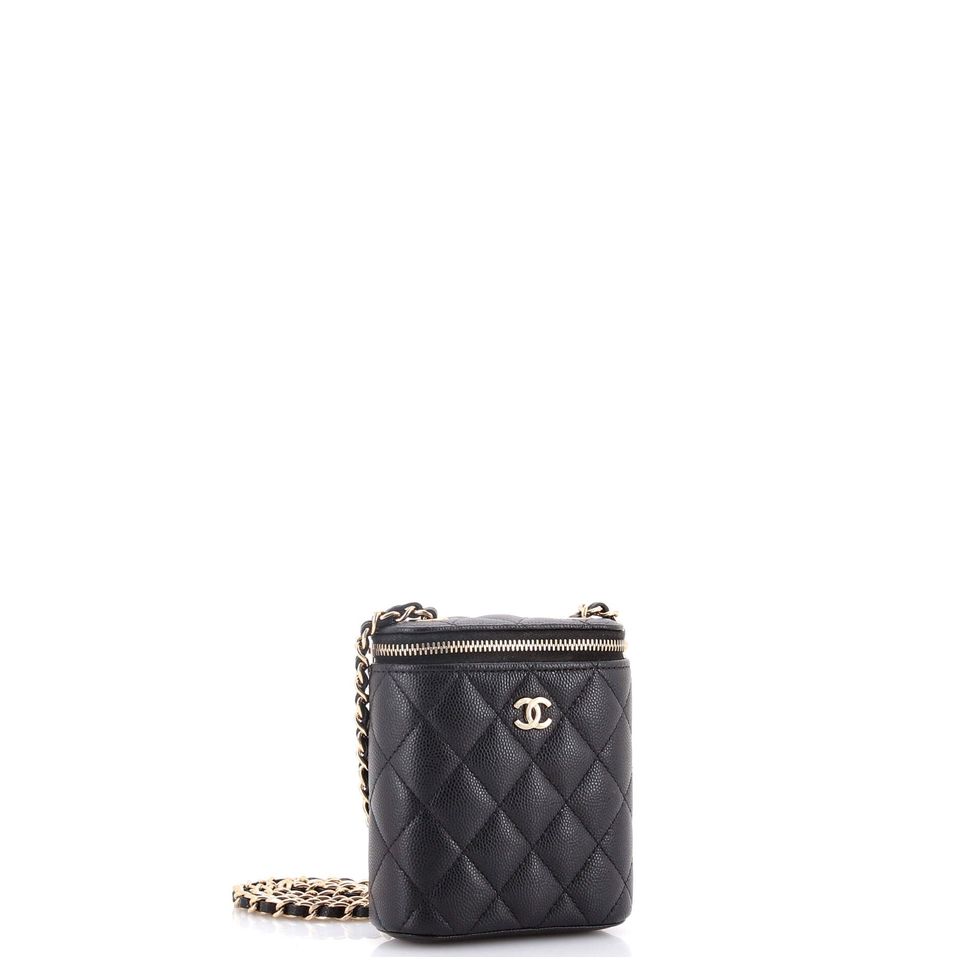 Vertical Classic Vanity Case with Chain Quilted Caviar Mini