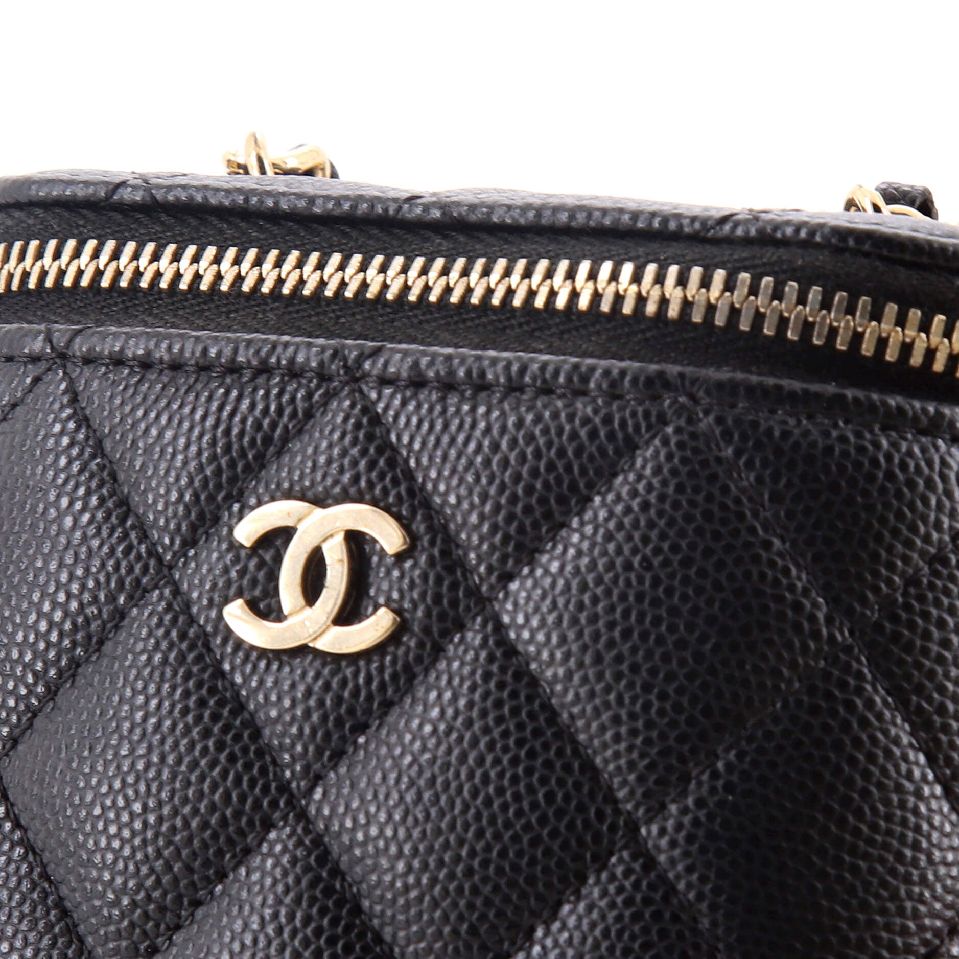 Vertical Classic Vanity Case with Chain Quilted Caviar Mini