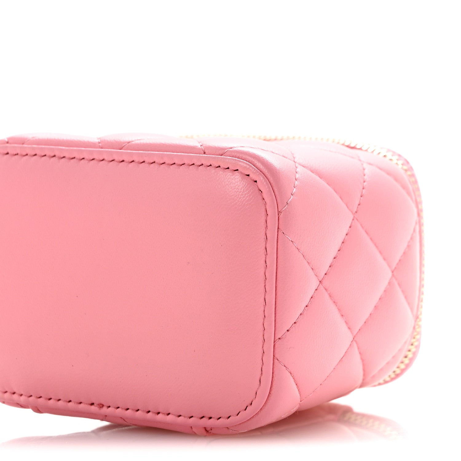 Lambskin Quilted Trendy Mini Vanity Case With Chain Pale Pink