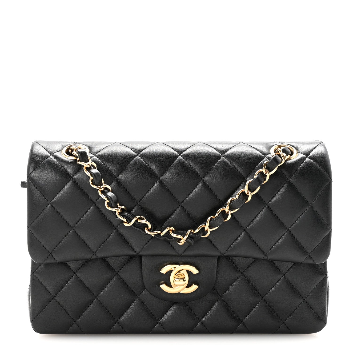 Lambskin Quilted Small Double Flap Black