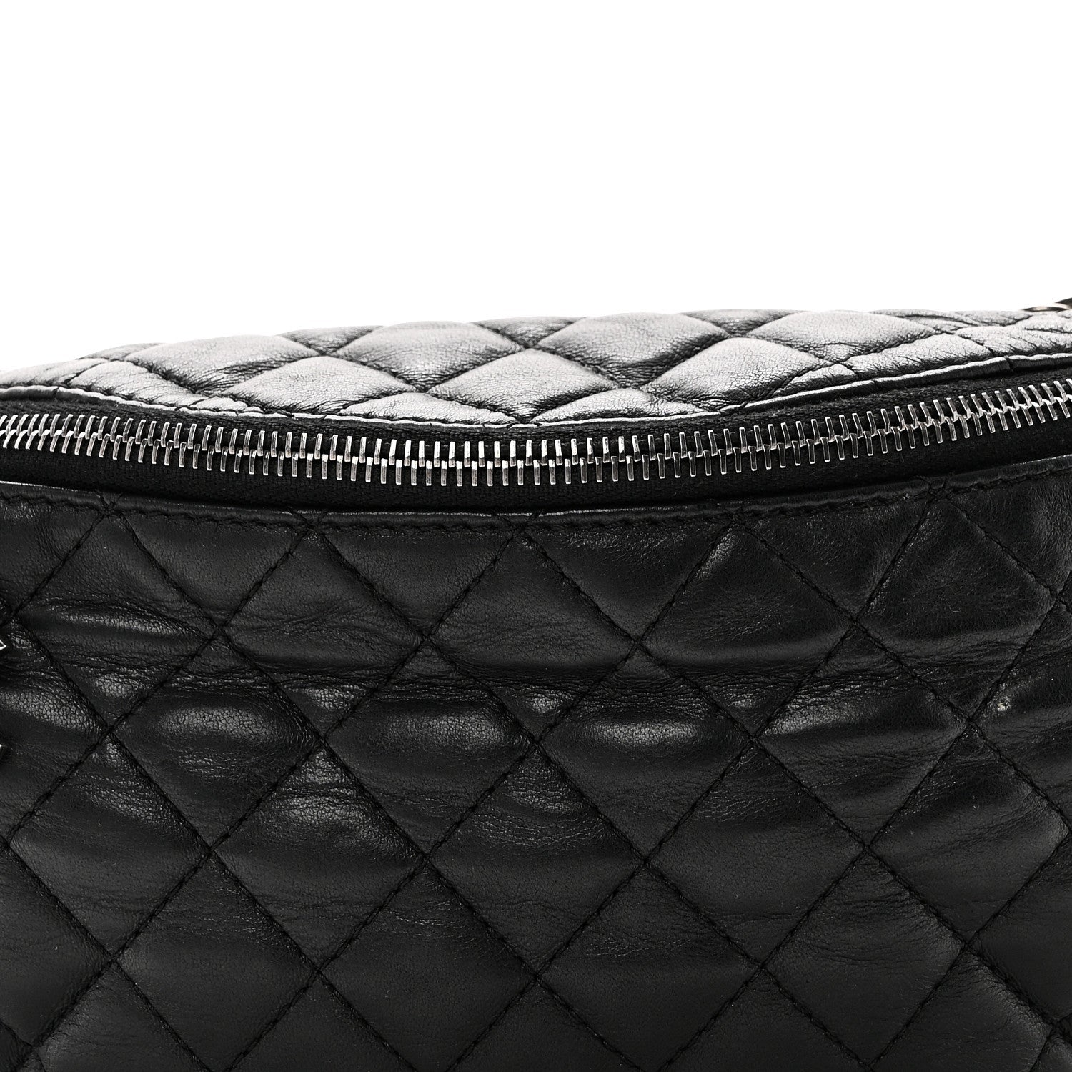 Lambskin Quilted Banane Waist Bag Fanny Pack Black