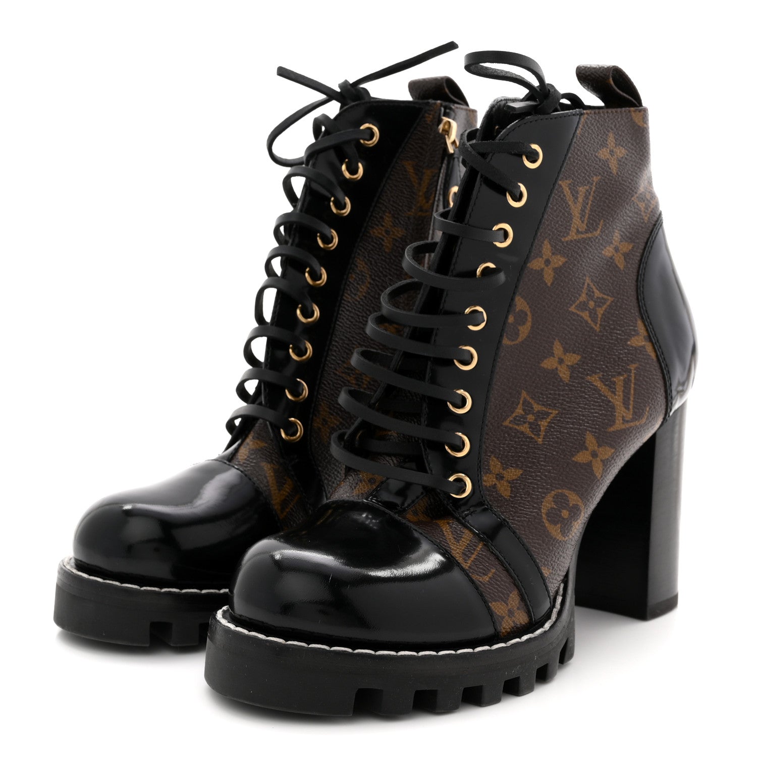 Patent Calfskin Monogram Star Trail Ankle Boots 39 Black