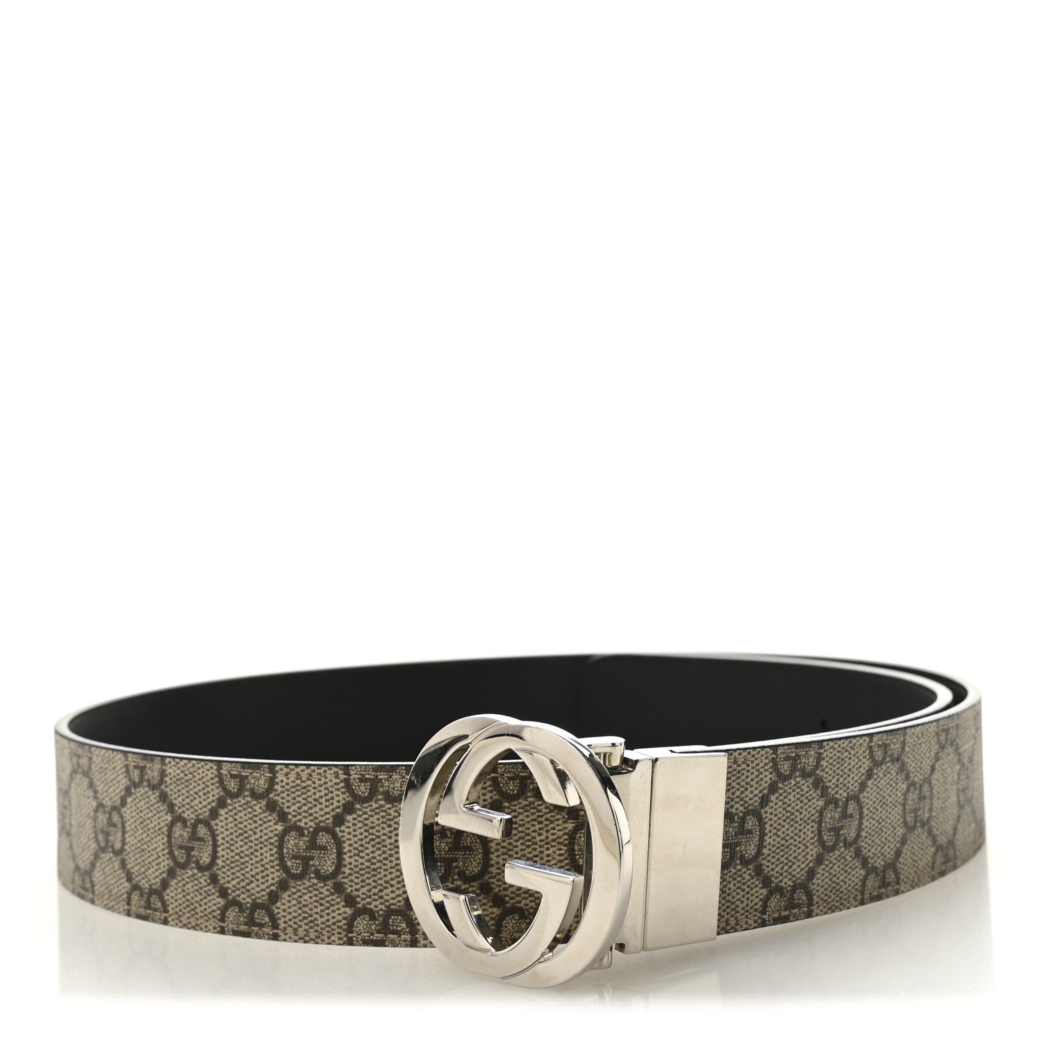 GG Supreme Monogram Selleria Calfskin Interlocking G Reversible 37mm Belt 95 38 Beige Ebony Black