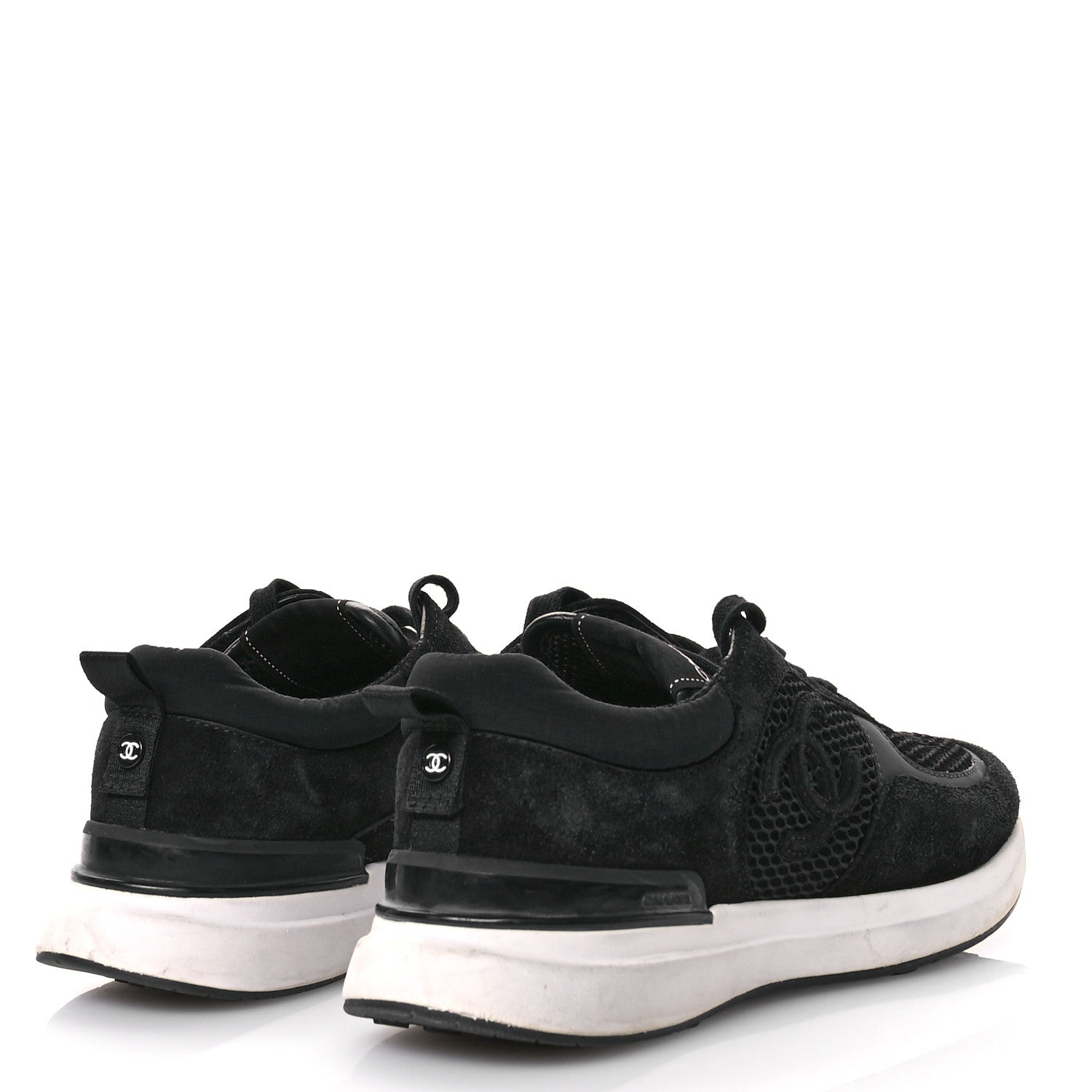 Calfskin Mesh Lycra Suede Womens Logo Sneakers 39 Black