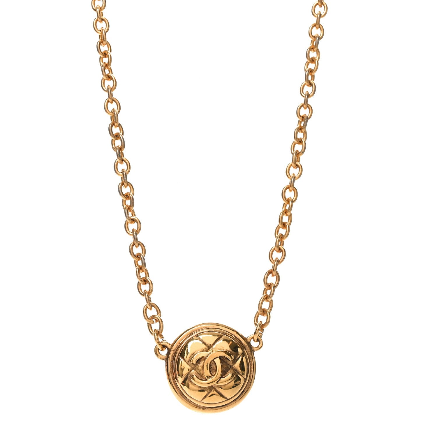 Quilted CC Pendant Chain Necklace Gold